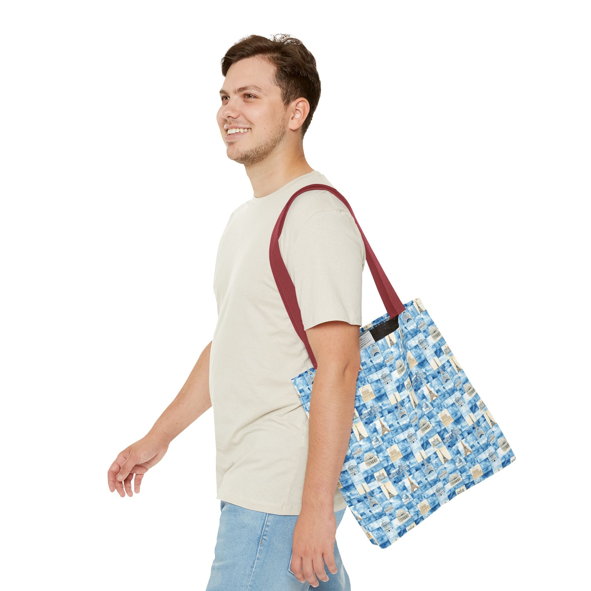 Europe- Chic Tote Bag with Blue Pattern, Stylish Shopping Tote, Beach Bag, Eco-Friendly Tote, Perfect Gift for Her