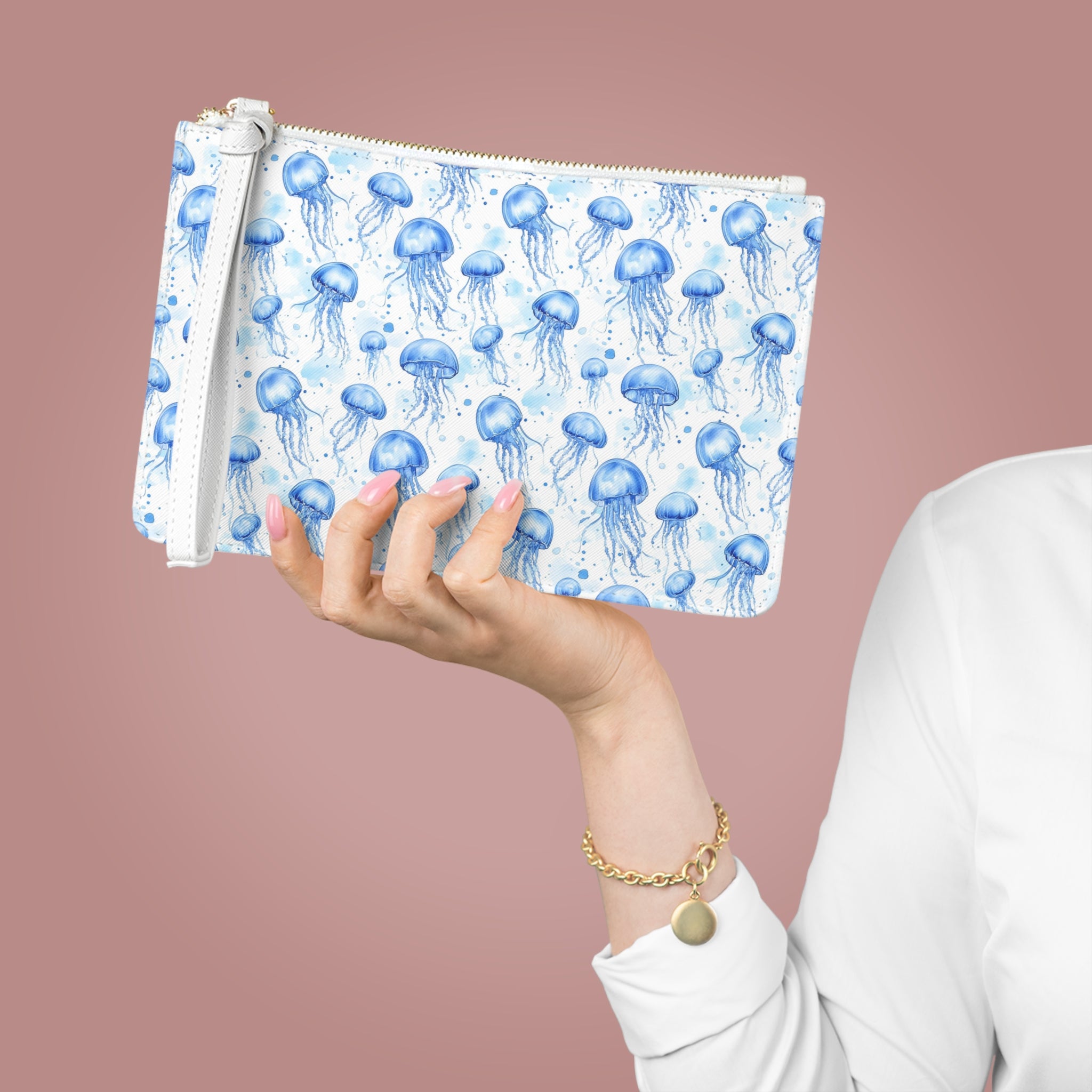 Blue Jellyfish Clutch Bag - Ocean-Themed Accessory for Beach Lovers, Great for Vacations, Parties, and Everyday Use, Perfect Gift