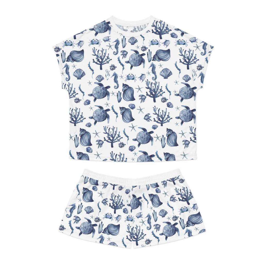 Deep Blue Sea- Ocean-Inspired Women's Short Pajama Set, Cozy Sleepwear, Summer Nights, Beach Theme, Relaxation, Gift for Her
