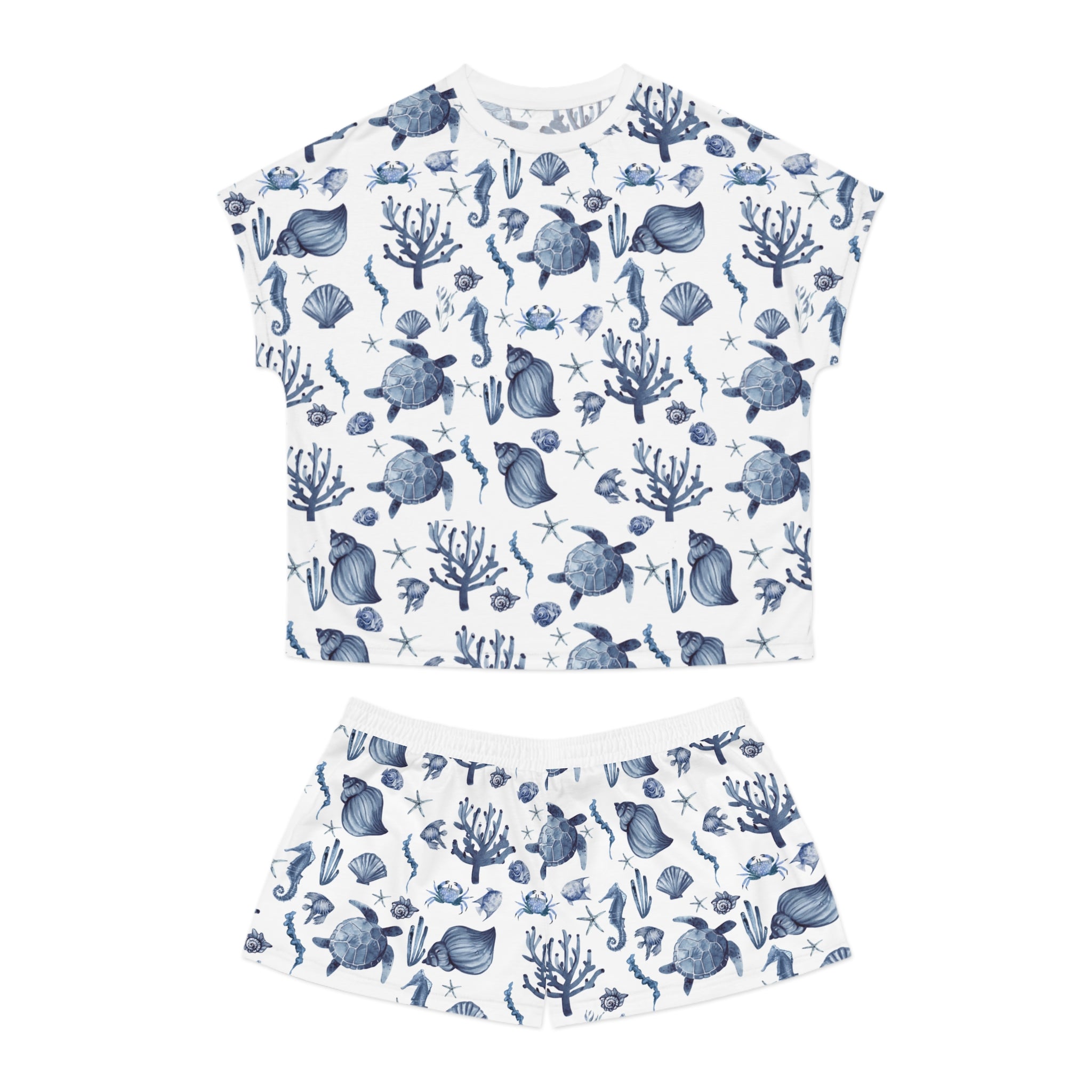 Deep Blue Sea- Ocean-Inspired Women's Short Pajama Set, Cozy Sleepwear, Summer Nights, Beach Theme, Relaxation, Gift for Her