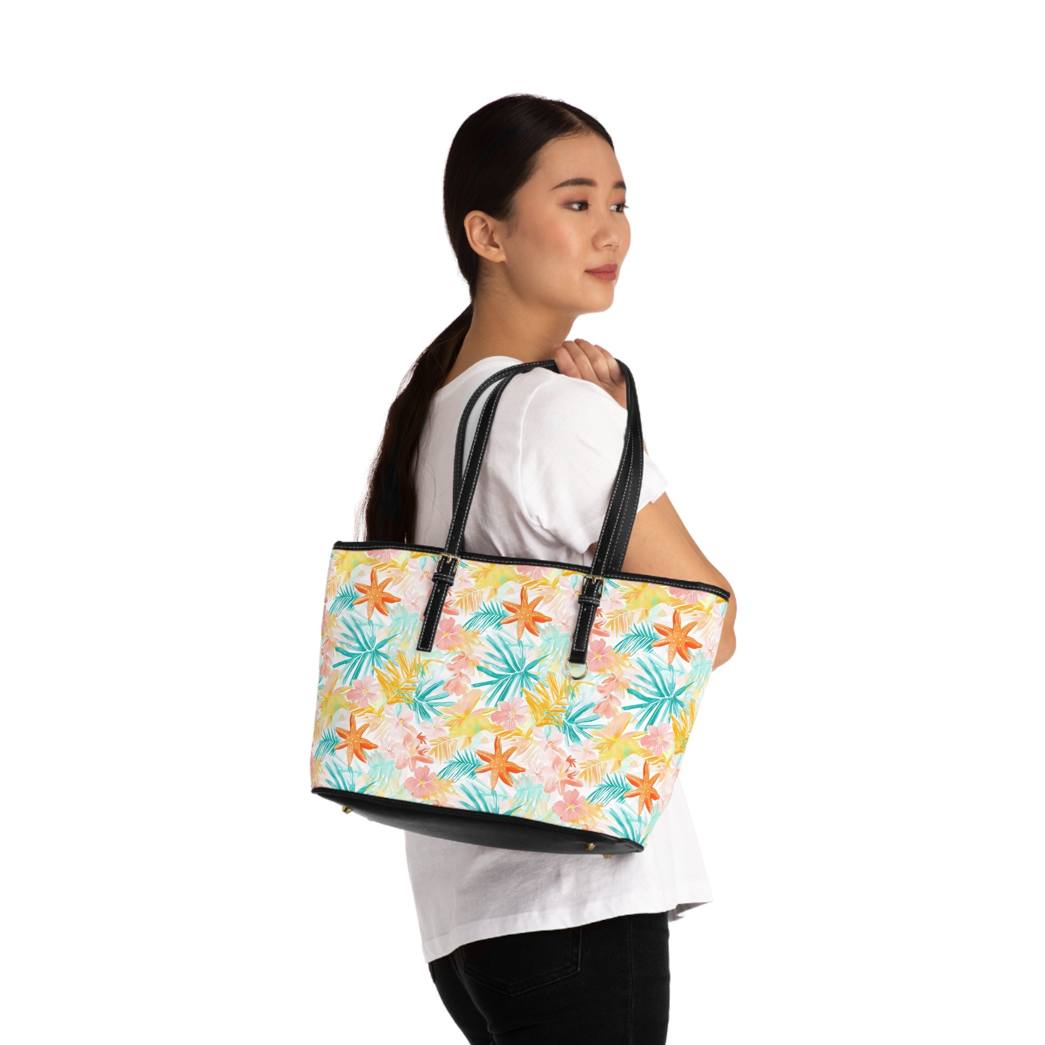 Tropical Starfish- PU Leather Shoulder Bag - Perfect for Day Trips, Beach Outings, or Vacation - Stylish Tote, Summer Handbag, Gift for Her