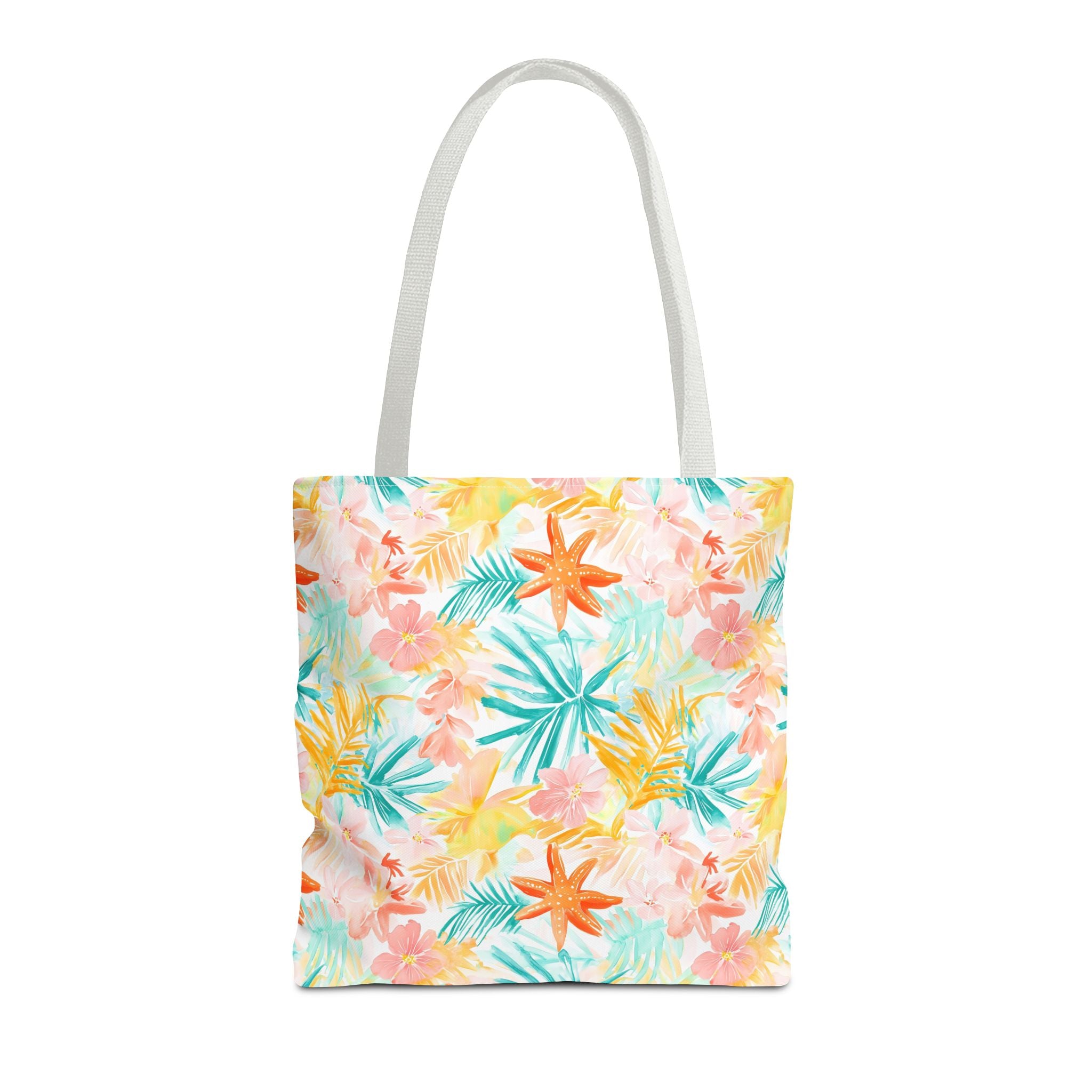 Tropical Starfish- Floral Tote Bag, Summer Beach Bag, Eco-Friendly Shopping Tote, Reusable Grocery Bag, Gift for Her