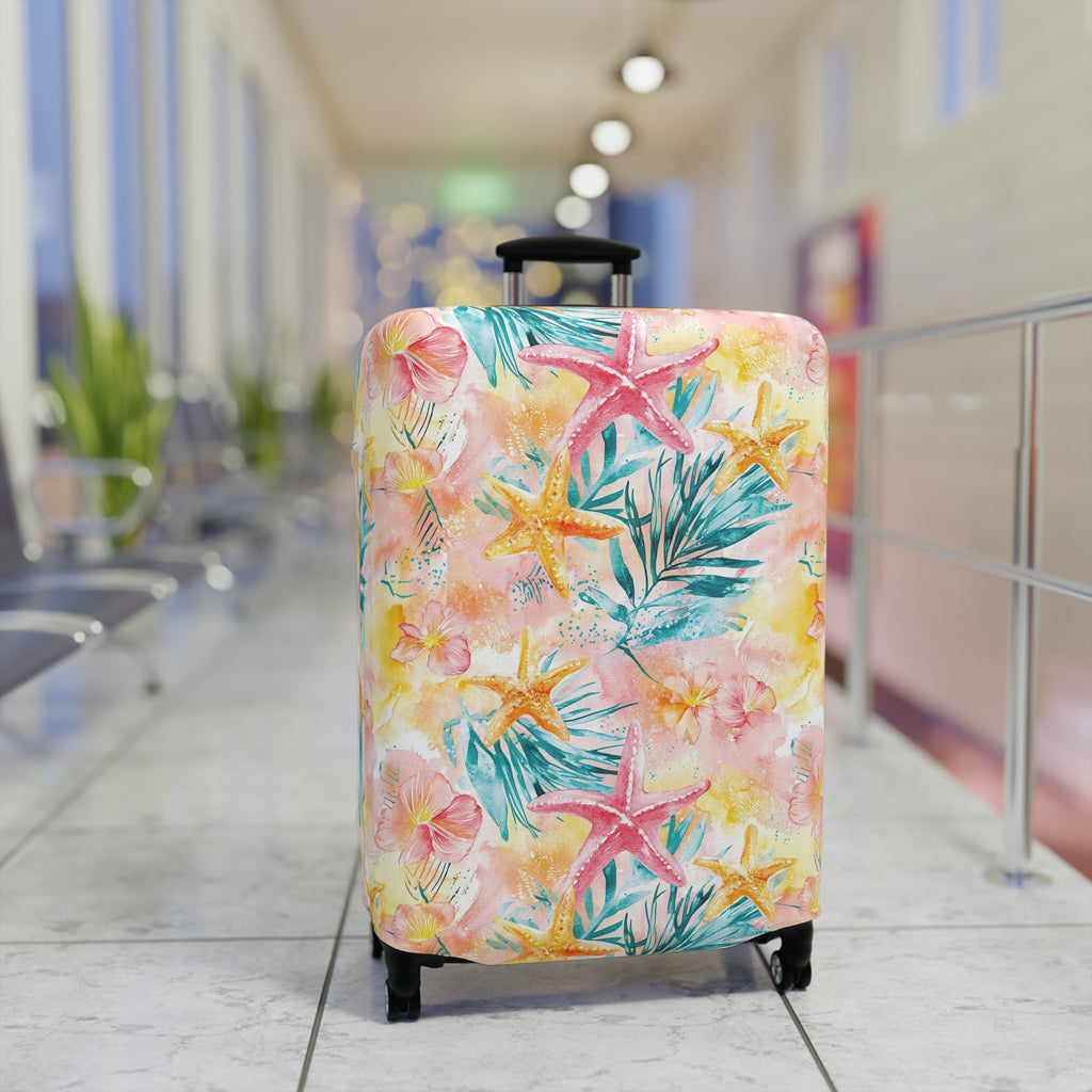 Pink Tropical Starfish- Luggage Cover - Colorful Travel Accessory for Vacation, Beach & Adventure Lovers, Air Travel Gear, Personalized Gift