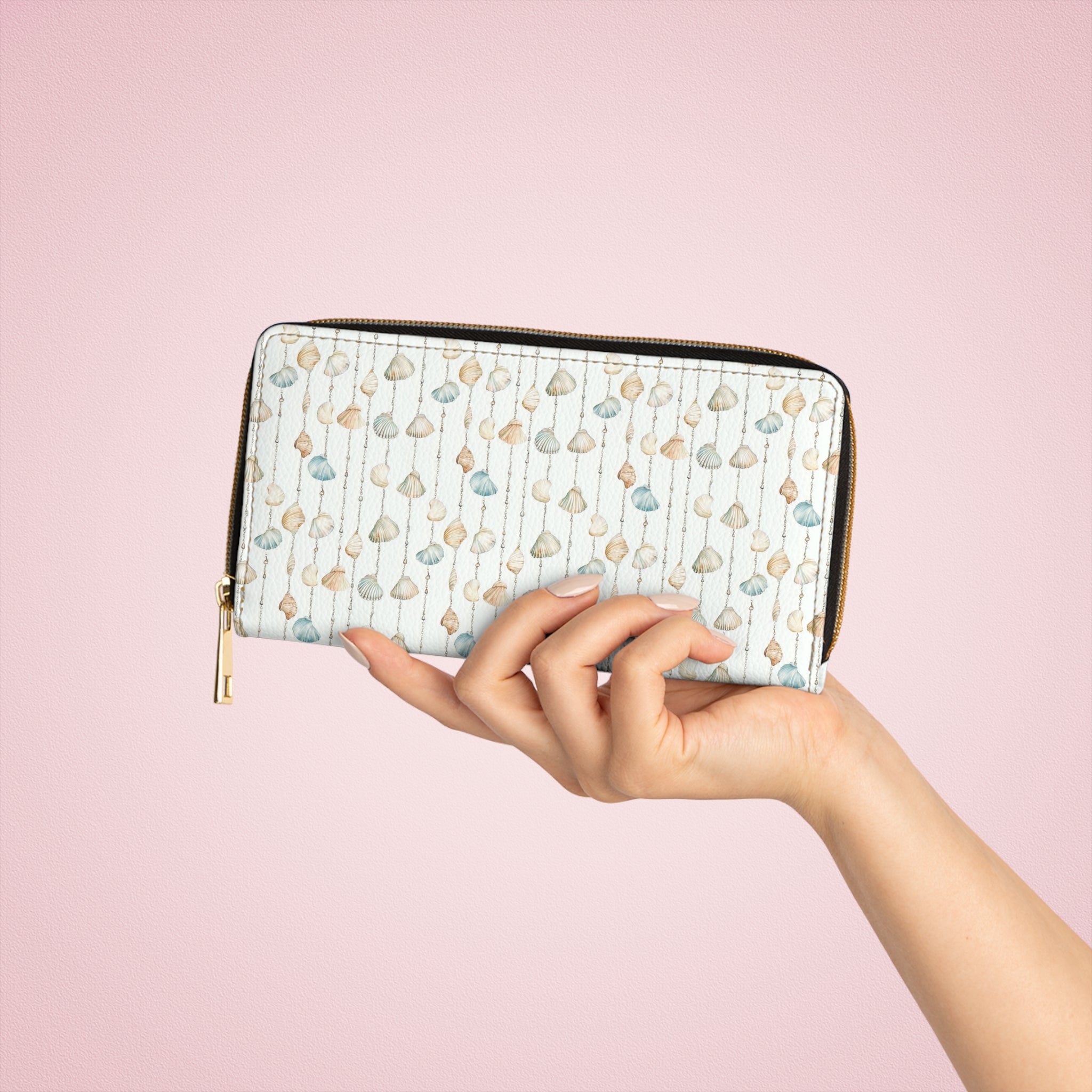 Seashell Lover Vegan Leather Wallet, Pattern, Stylish Purse, Everyday Clutch, Gift for Her, Travel Accessory, Fashion Statement