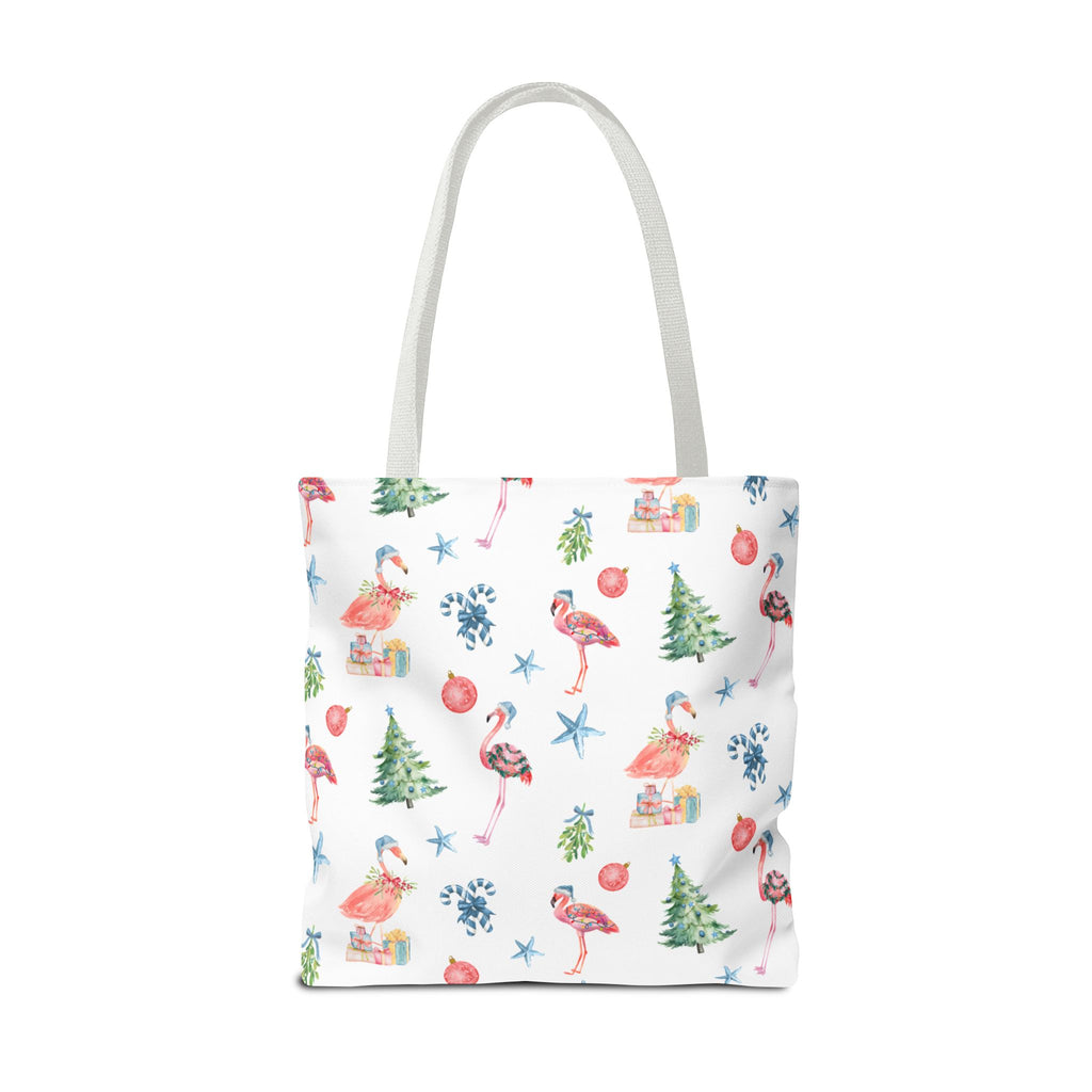 Christmas Flamingo Tote Bag, Holiday Gift, Summer Vibes, Beach Bag, Floral Shopper, Eco-Friendly，Gift Bag, Christmas Tote