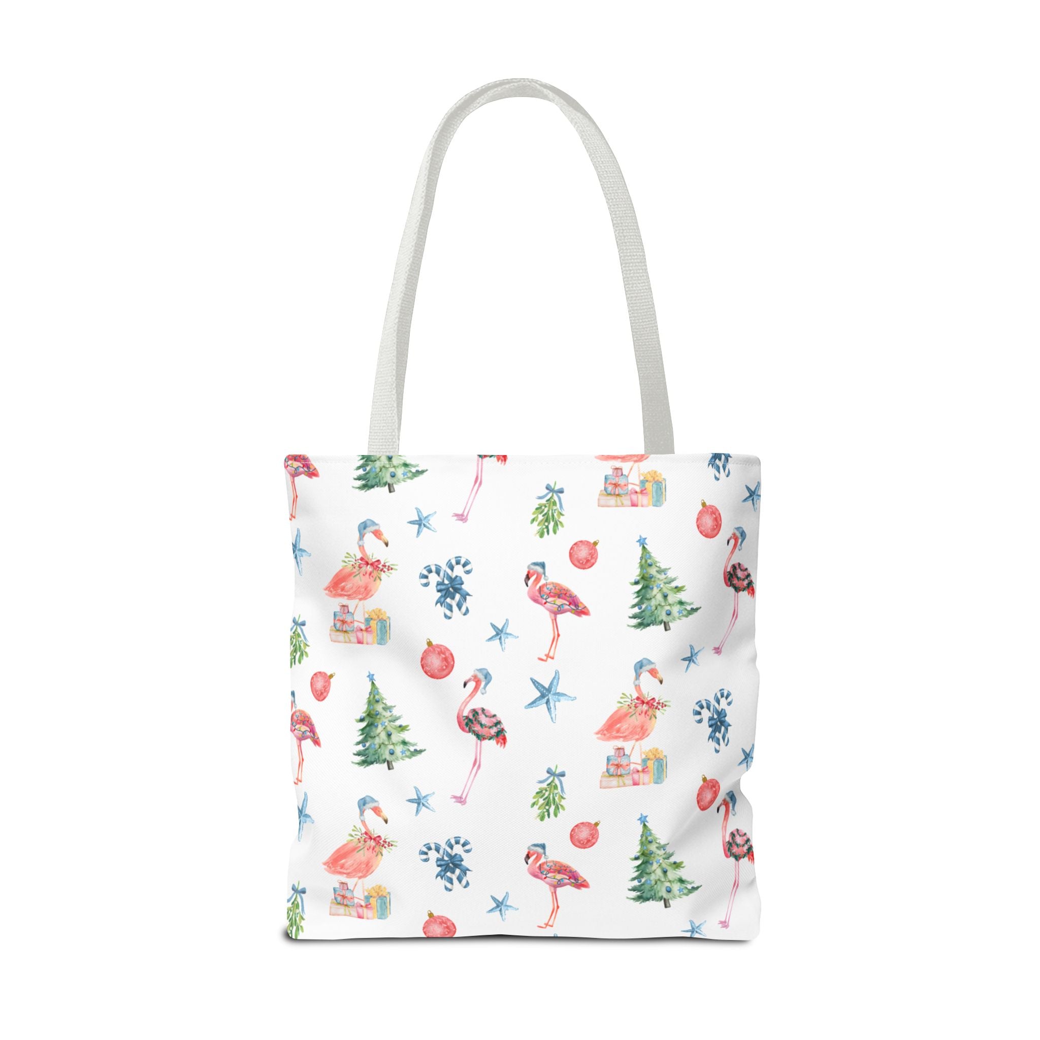 Christmas Flamingo Tote Bag, Holiday Gift, Summer Vibes, Beach Bag, Floral Shopper, Eco-Friendly，Gift Bag, Christmas Tote
