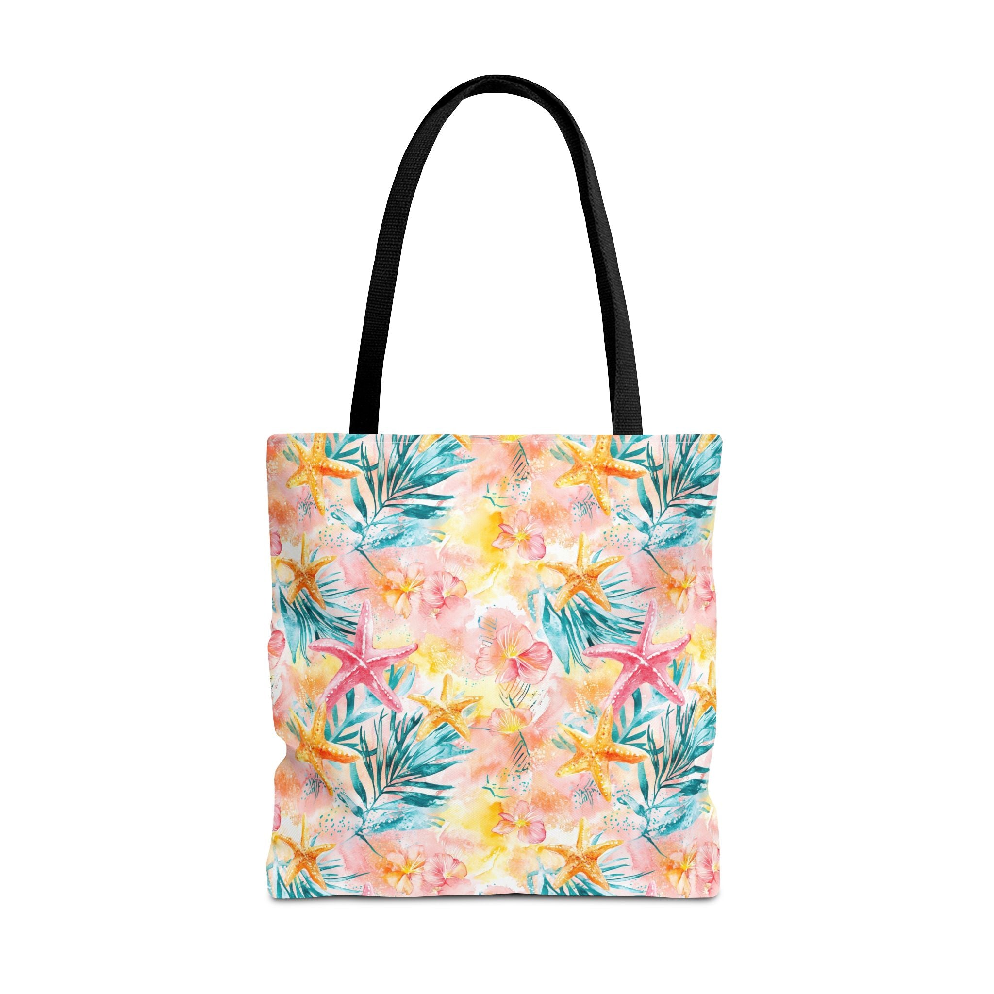 Pink tropical Starfish Tote Bag - Tropical Floral Print, Beach Essentials, Eco-Friendly, Gift for Her, Summer Vibes, Shopping Companion