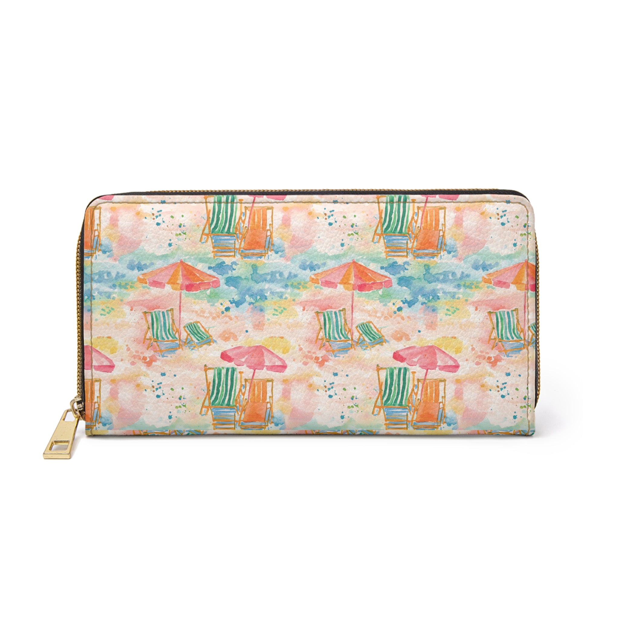 Beach Vibes Vegan Leather Wallet, Zipper Wallet, Summer Accessory, Travel Wallet, Floral Print Wallet, Beach Lover Gift, Vacation Essentials
