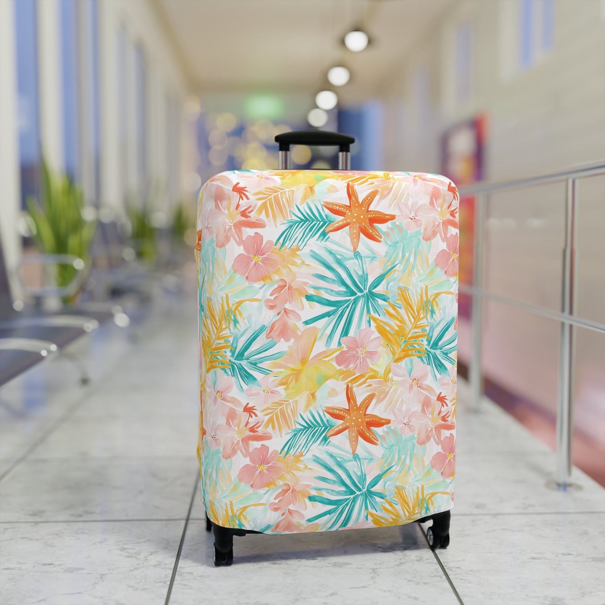 Tropical Starfish - Luggage Cover with Floral Design | Travel Accessory for Vacation | Personalized Suitcase Protector, Beach Gift, Unique Travel Gear