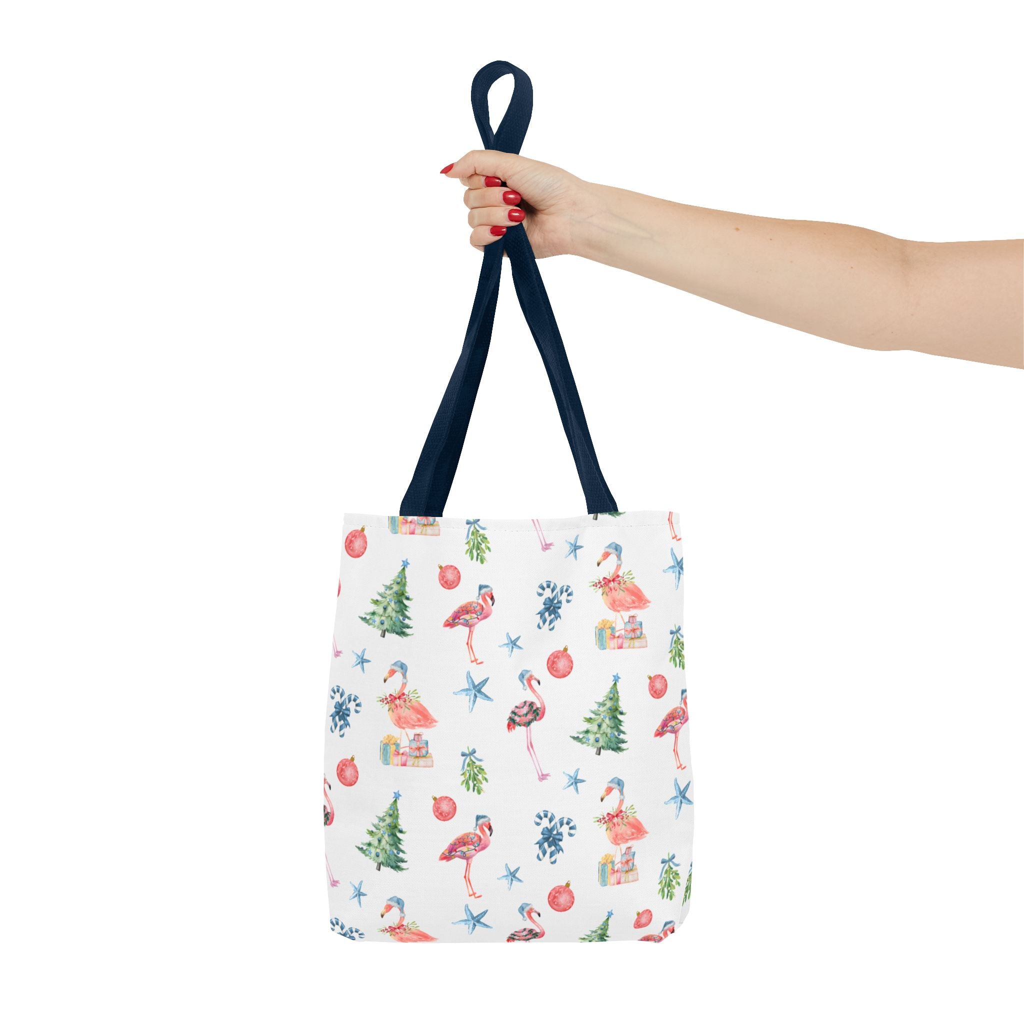 Christmas Flamingo Tote Bag, Holiday Gift, Summer Vibes, Beach Bag, Floral Shopper, Eco-Friendly，Gift Bag, Christmas Tote
