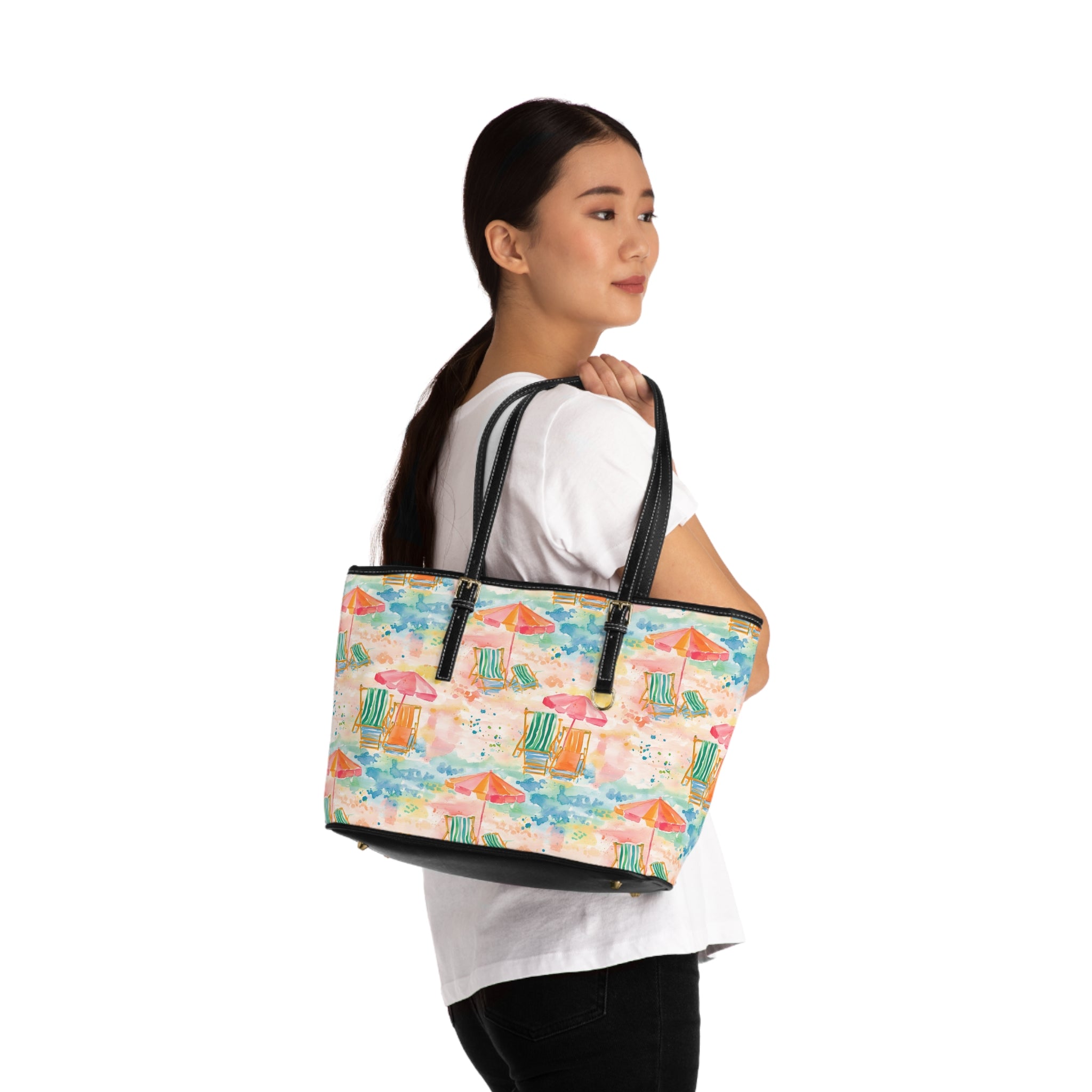 Beach Vibes- PU Leather Shoulder Bag, Summer Tote, Vacation Handbag, Stylish Beach Tote, Colorful Summer Accessory