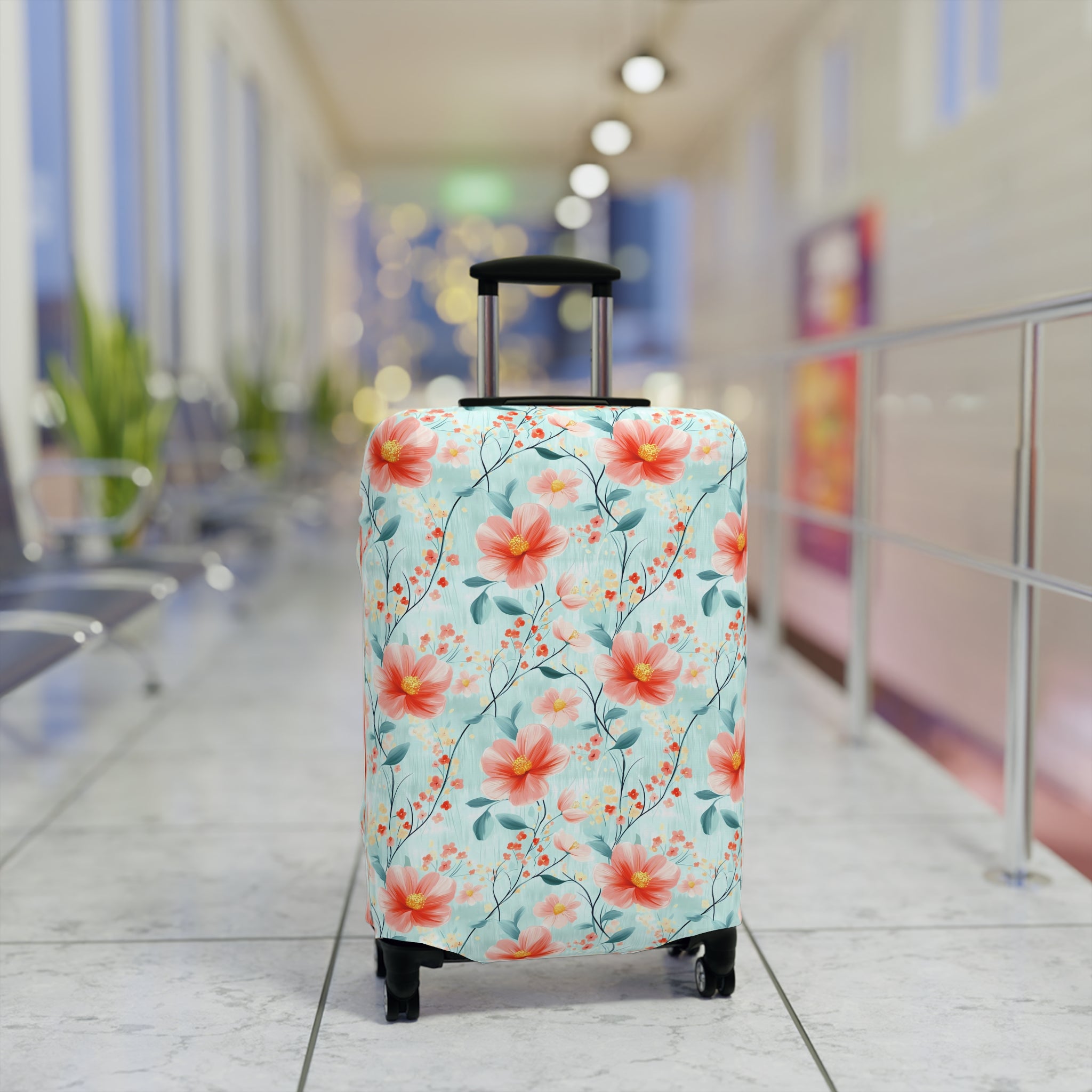 Teal Daisy - Floral Luggage Cover - Travel Accessory for Adventurers, Vacationers & Gift Seekers, Floral Pattern, Travel Essentials, Summer Trips