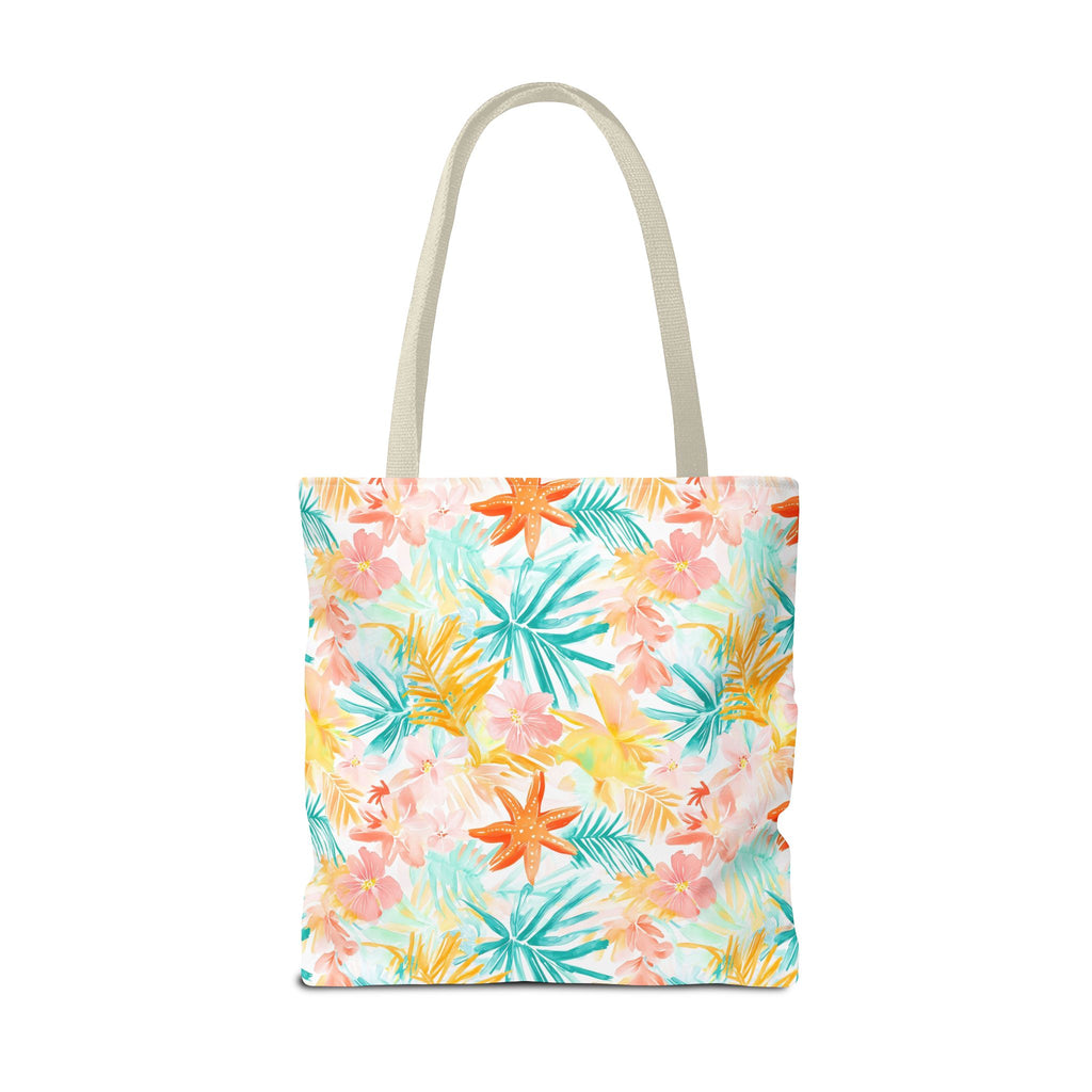 Tropical Starfish- Floral Tote Bag, Summer Beach Bag, Eco-Friendly Shopping Tote, Reusable Grocery Bag, Gift for Her