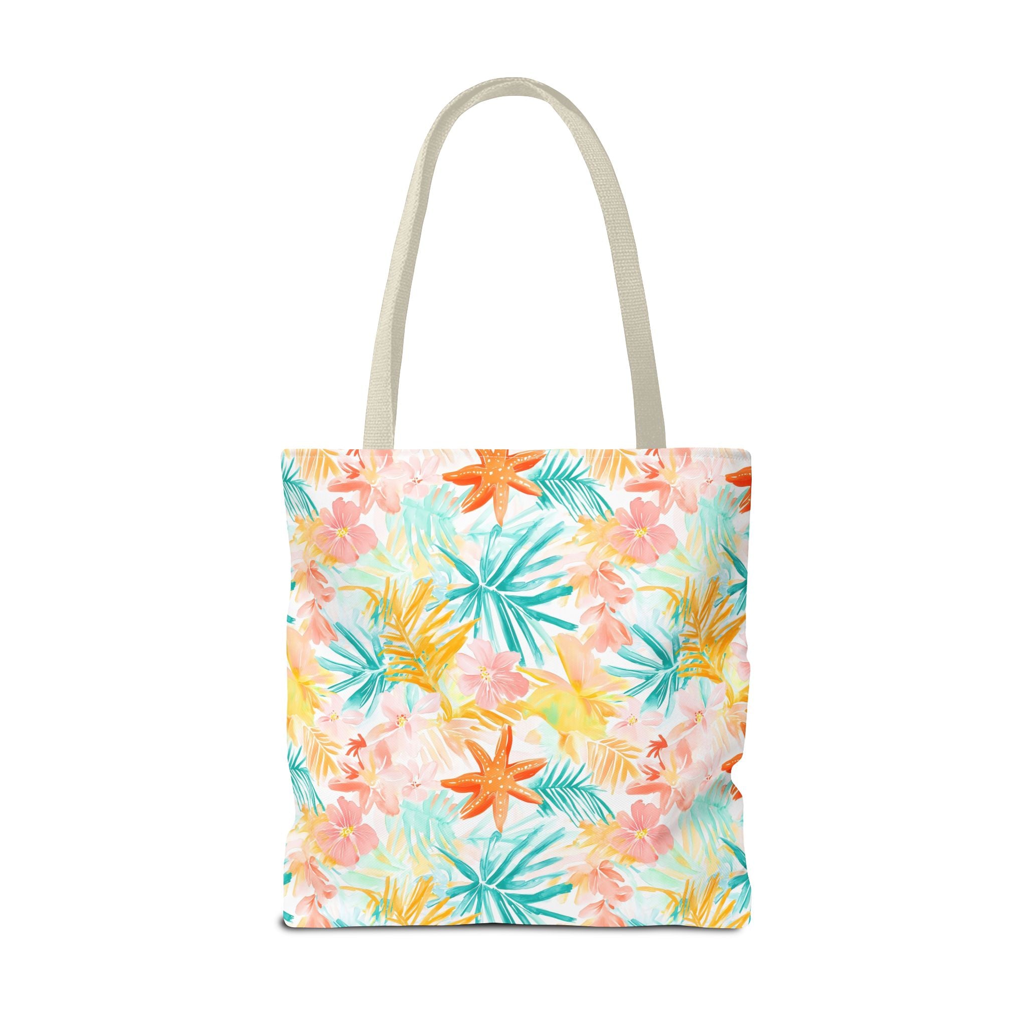 Tropical Starfish- Floral Tote Bag, Summer Beach Bag, Eco-Friendly Shopping Tote, Reusable Grocery Bag, Gift for Her