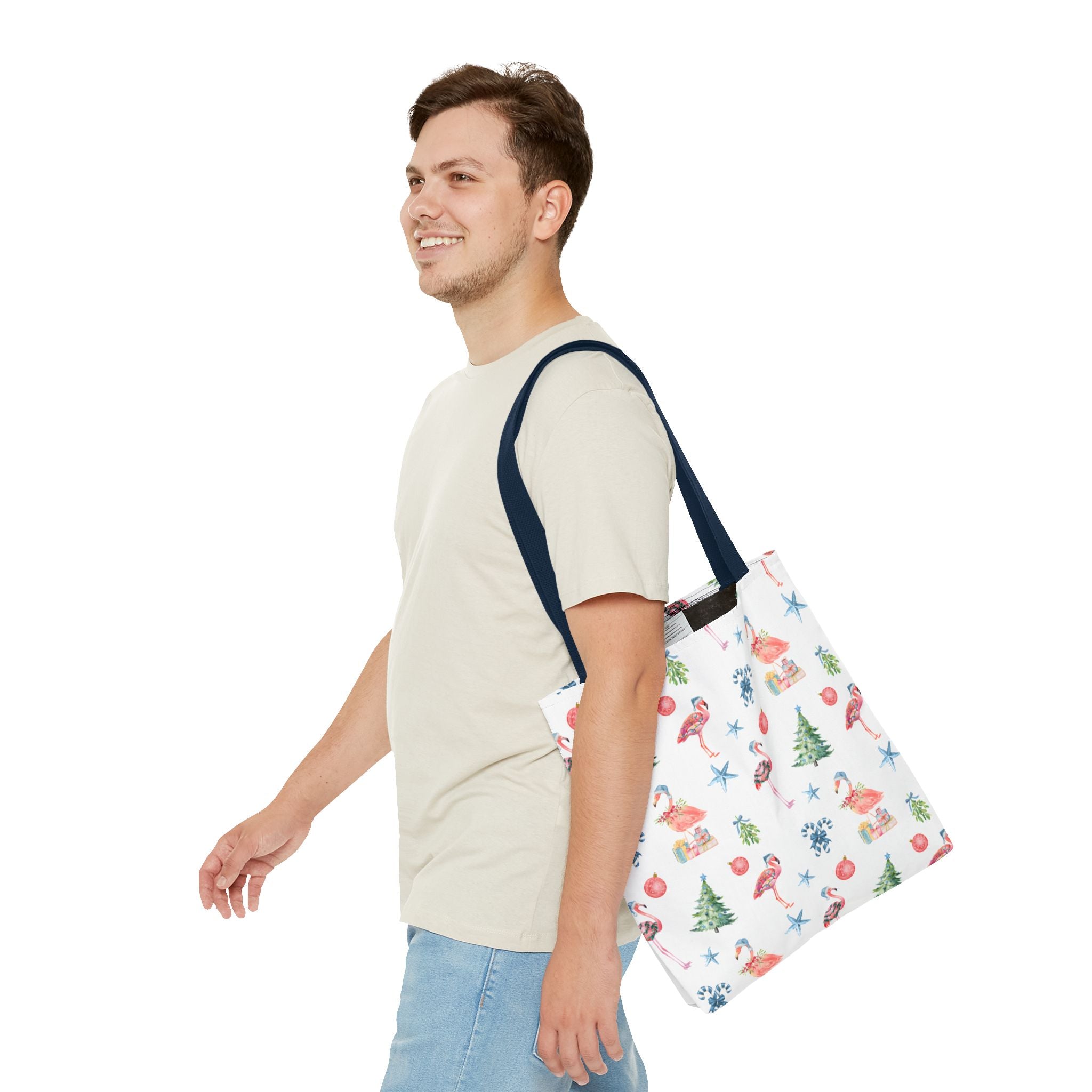 Christmas Flamingo Tote Bag, Holiday Gift, Summer Vibes, Beach Bag, Floral Shopper, Eco-Friendly，Gift Bag, Christmas Tote