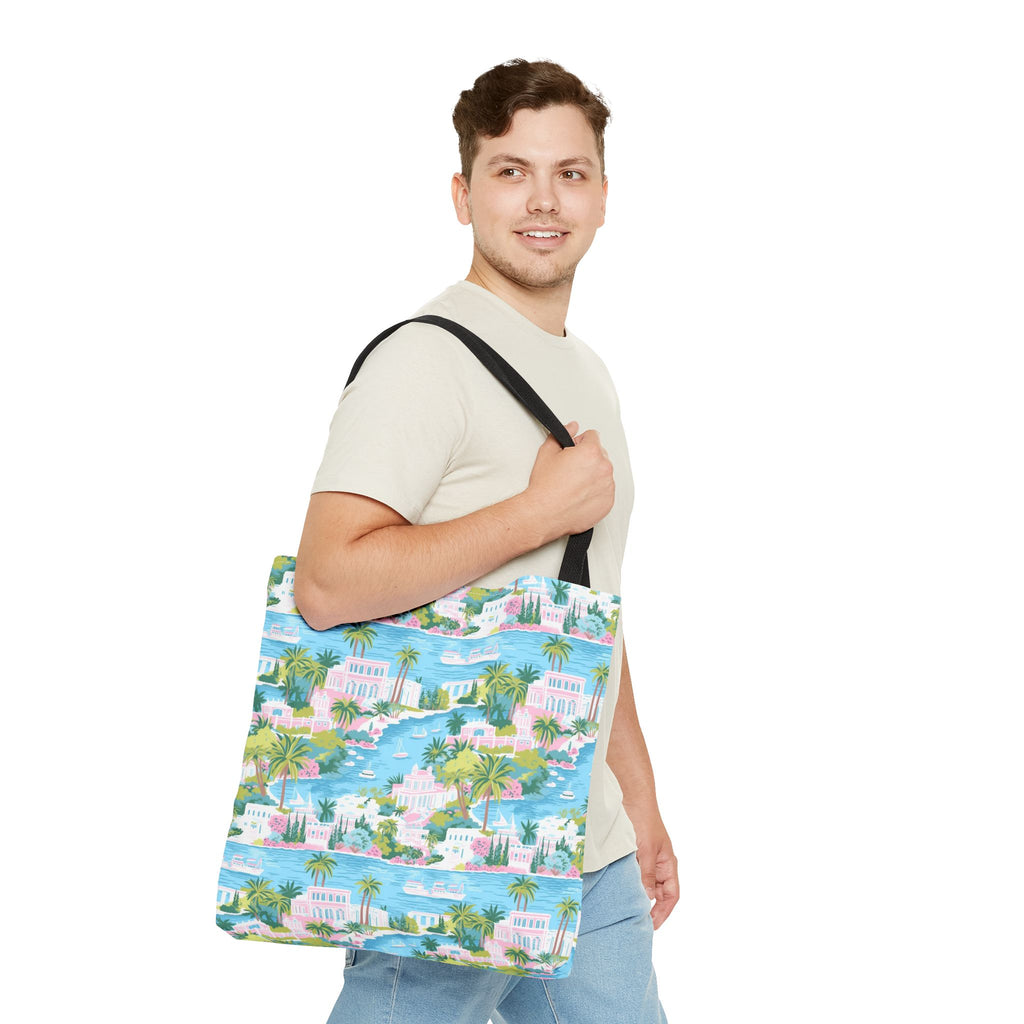 Greek Island - Tropical Paradise Tote Bag, Beach Bag, Eco-Friendly Shopping Bag, Summer Vibes Handbag, Vacation Essentials, Gift for Travelers