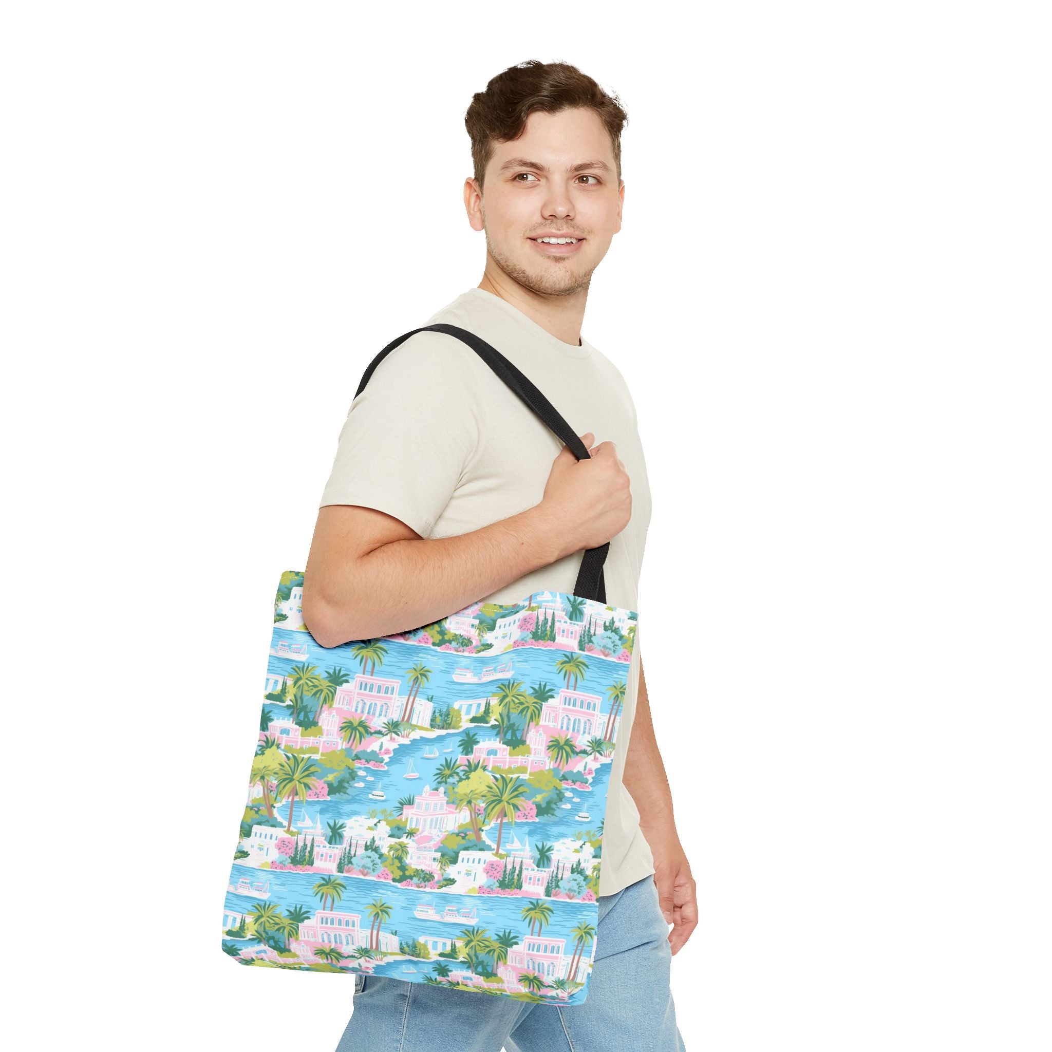 Greek Island - Tropical Paradise Tote Bag, Beach Bag, Eco-Friendly Shopping Bag, Summer Vibes Handbag, Vacation Essentials, Gift for Travelers