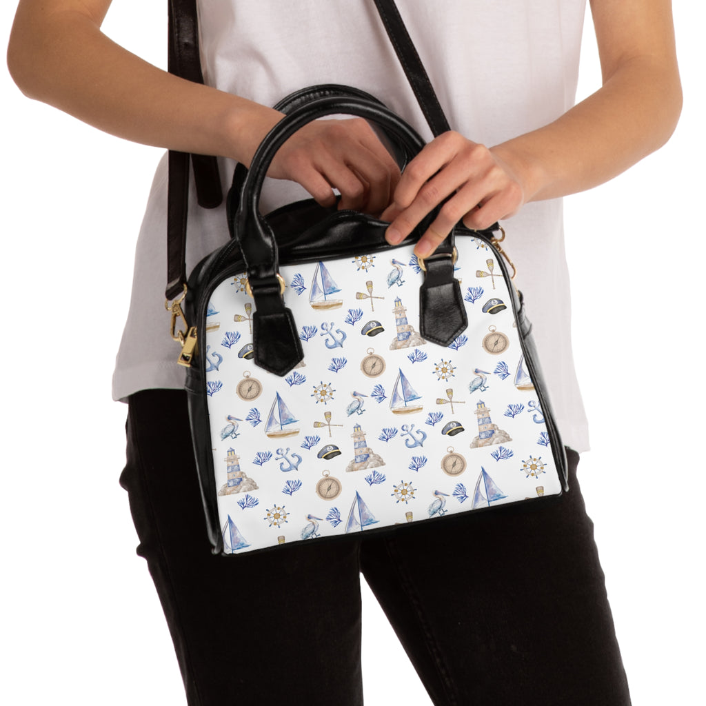 Sail Away- Shoulder Handbag, sailboat and light house pattern