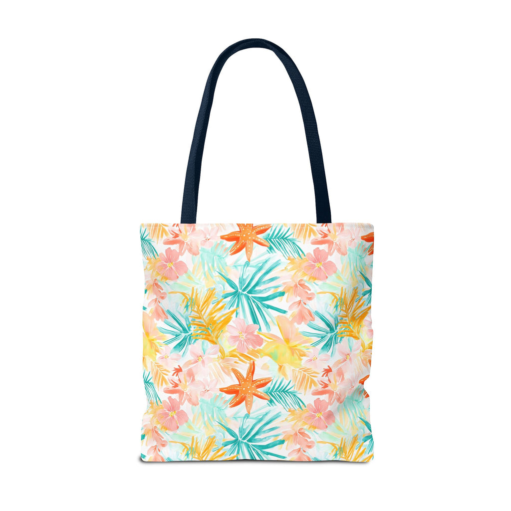 Tropical Starfish- Floral Tote Bag, Summer Beach Bag, Eco-Friendly Shopping Tote, Reusable Grocery Bag, Gift for Her