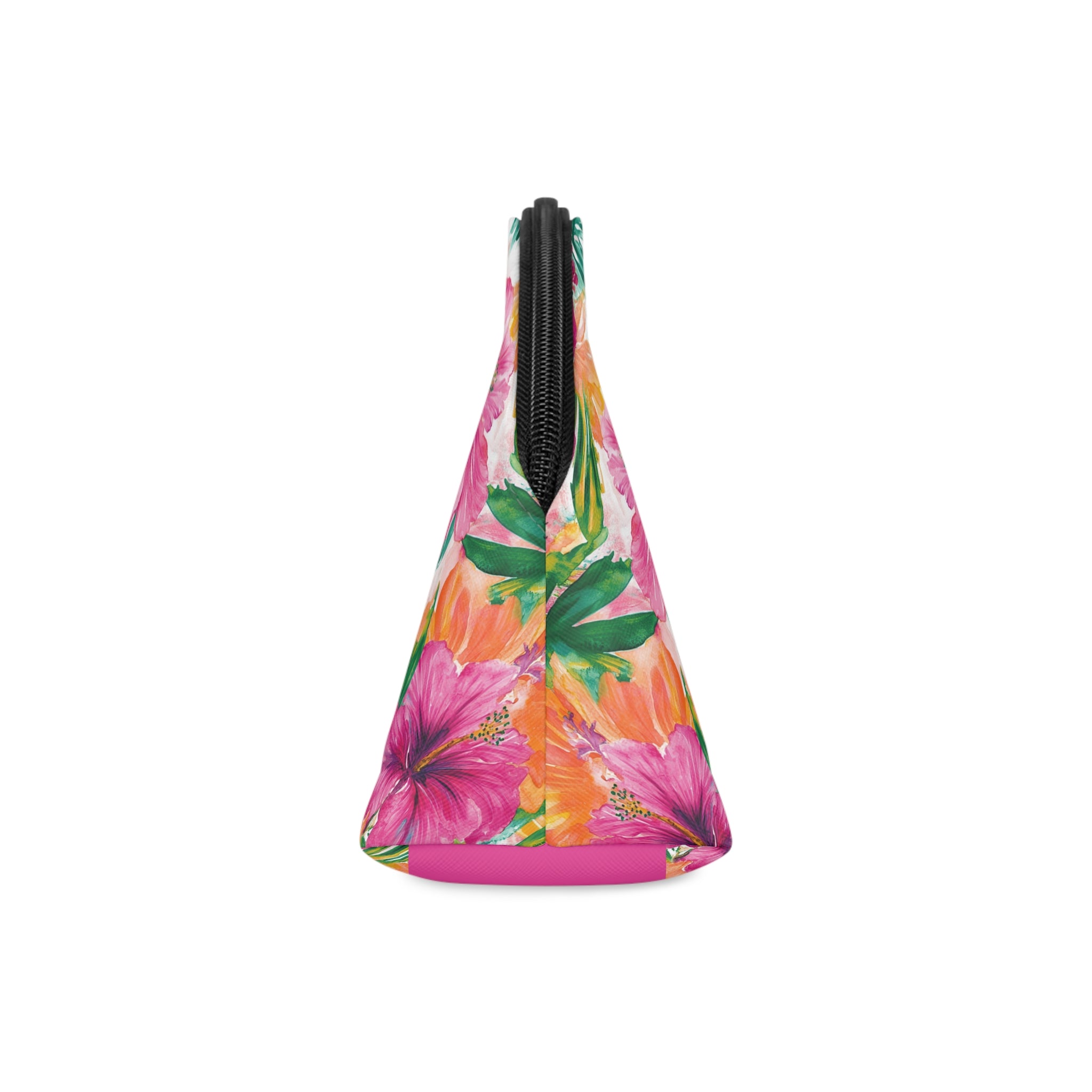 Pink Tropical Floral Makeup Bag, PU Faux Leather Makeup Bag, Travel Makeup kit, Vacation Makeup bag, Bridesmaid Gift, Makeup Organizer