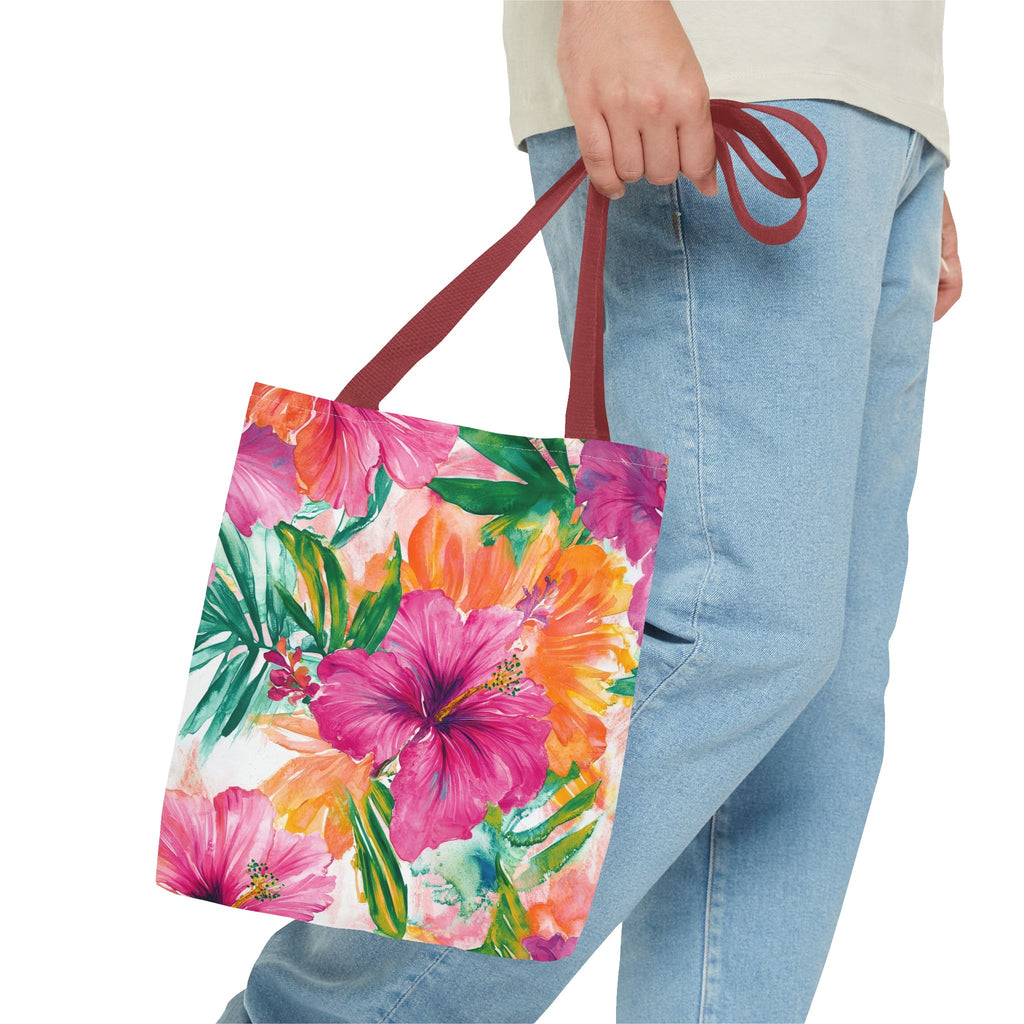 Pink Torpical Floral Tote Bag | Perfect for Beach Days, Shopping, or Gifts | Eco-Friendly, Lightweight, Summer Vibes, Travel Essential