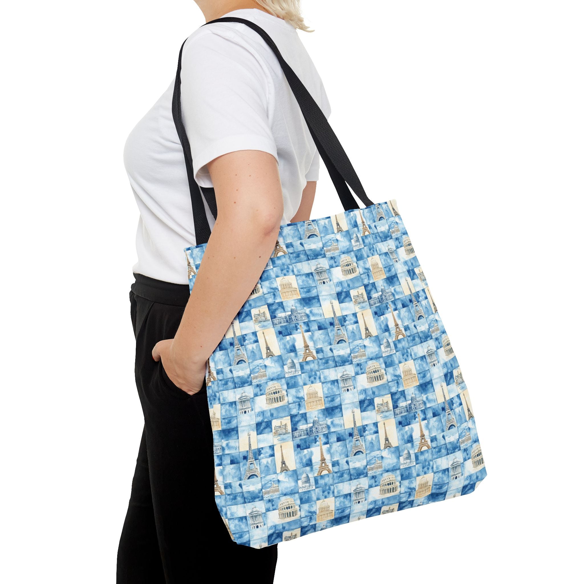Europe- Chic Tote Bag with Blue Pattern, Stylish Shopping Tote, Beach Bag, Eco-Friendly Tote, Perfect Gift for Her