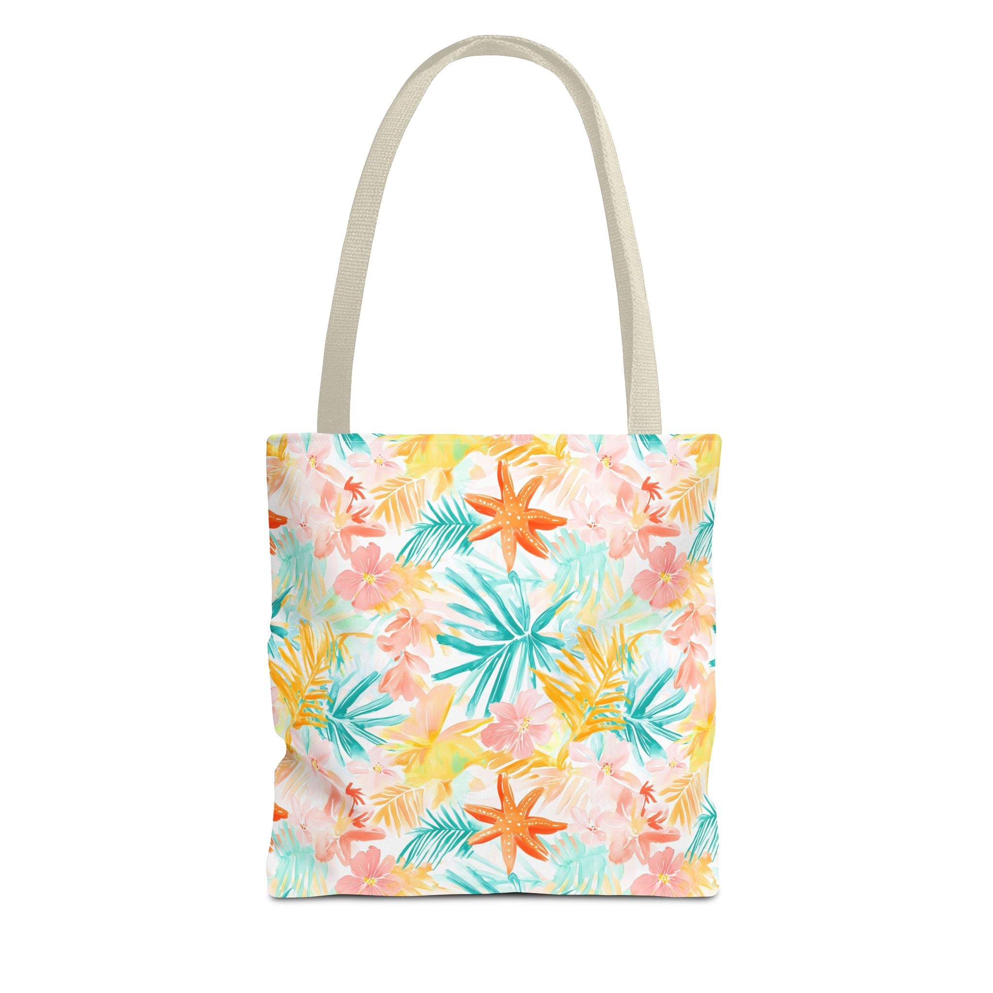 Tropical Starfish- Floral Tote Bag, Summer Beach Bag, Eco-Friendly Shopping Tote, Reusable Grocery Bag, Gift for Her