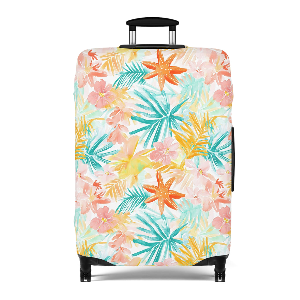Tropical Starfish - Luggage Cover with Floral Design | Travel Accessory for Vacation | Personalized Suitcase Protector, Beach Gift, Unique Travel Gear