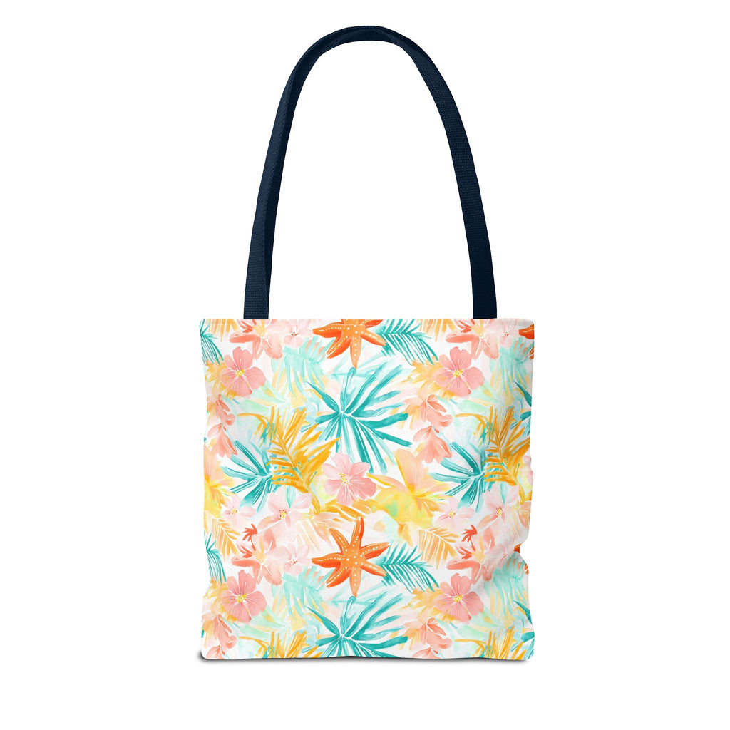 Tropical Starfish- Floral Tote Bag, Summer Beach Bag, Eco-Friendly Shopping Tote, Reusable Grocery Bag, Gift for Her