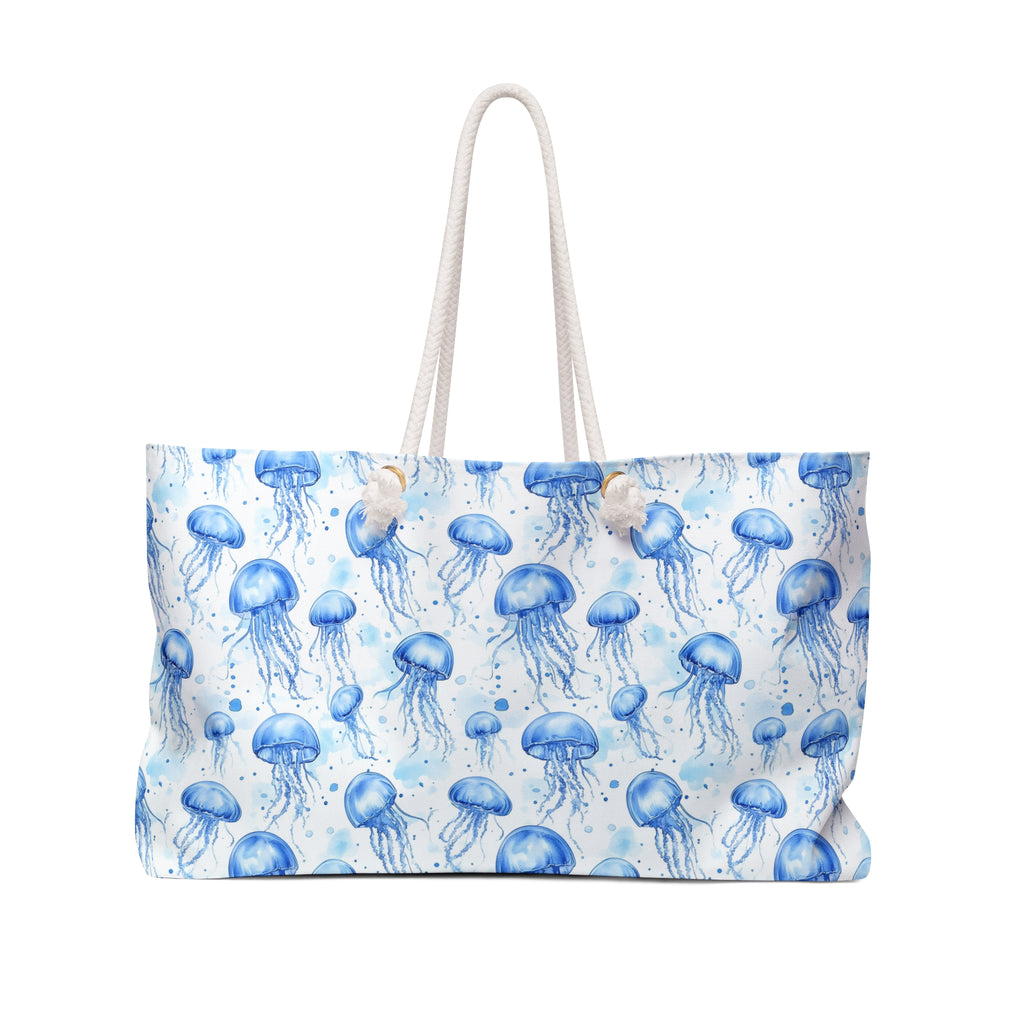 Blue Jellyfish Weekender Tote Bag, Beach Bag, Beach Tote, Large tote bag, Vacation Bag, Bridesmaid Gift