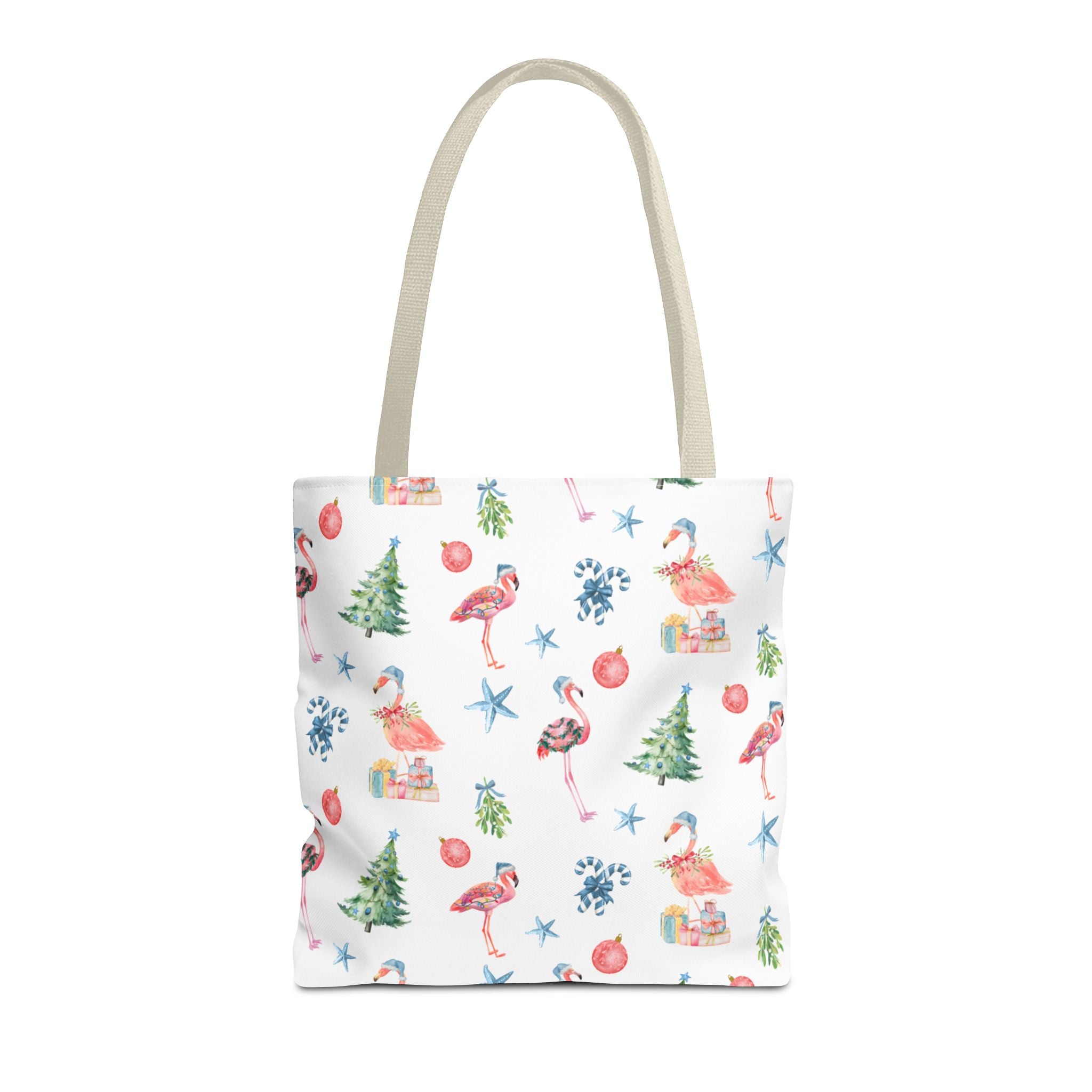Christmas Flamingo Tote Bag, Holiday Gift, Summer Vibes, Beach Bag, Floral Shopper, Eco-Friendly，Gift Bag, Christmas Tote