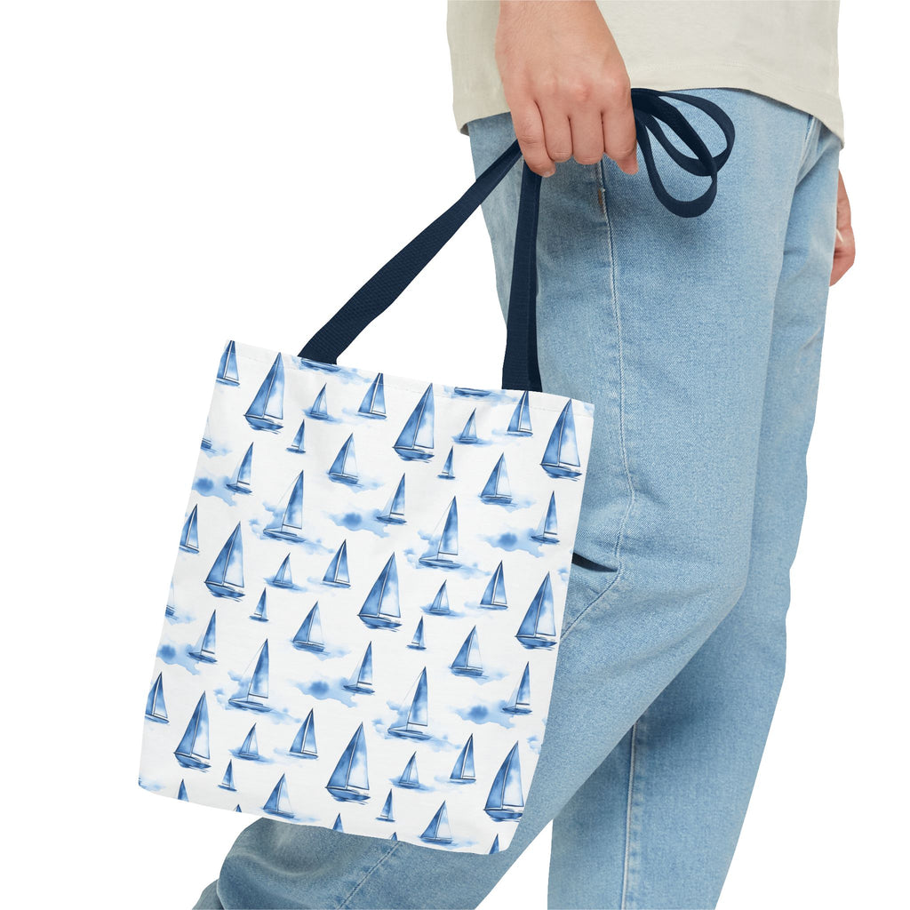 Blue Sail Boat - Nautical Tote Bag, Sailboat Shopping Bag, Beach Tote, Gift for Sailors, Vacation Accessory, Summer Bag