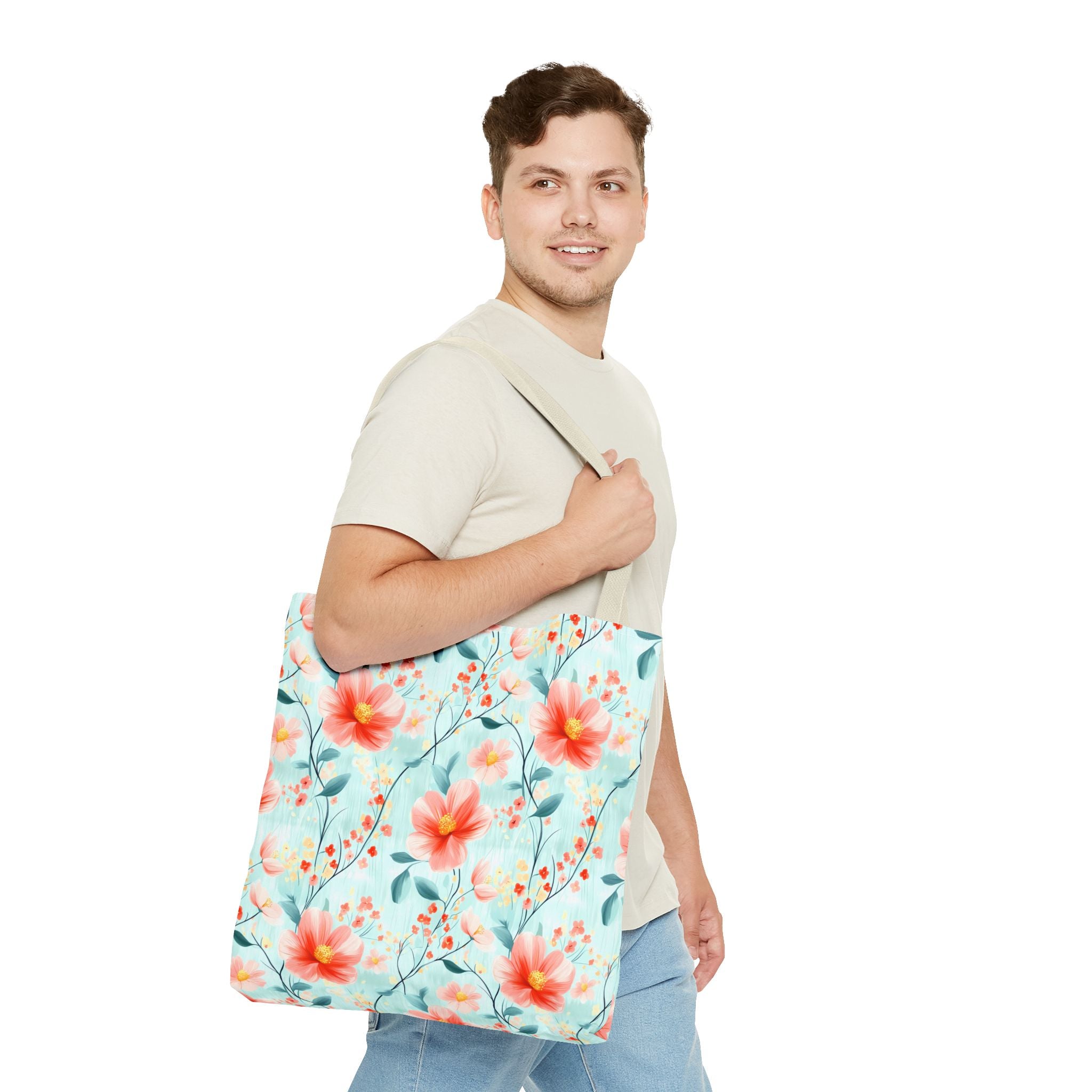 Teal Daisy - Floral Tote Bag, Boho Chic Carryall, Beach Bag, Gifts for Her, Spring Fashion Accessory, Eco-Friendly Shopping Bag