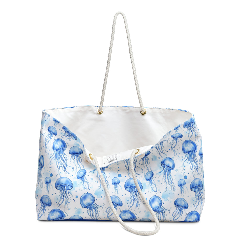 Blue Jellyfish Weekender Tote Bag, Beach Bag, Beach Tote, Large tote bag, Vacation Bag, Bridesmaid Gift
