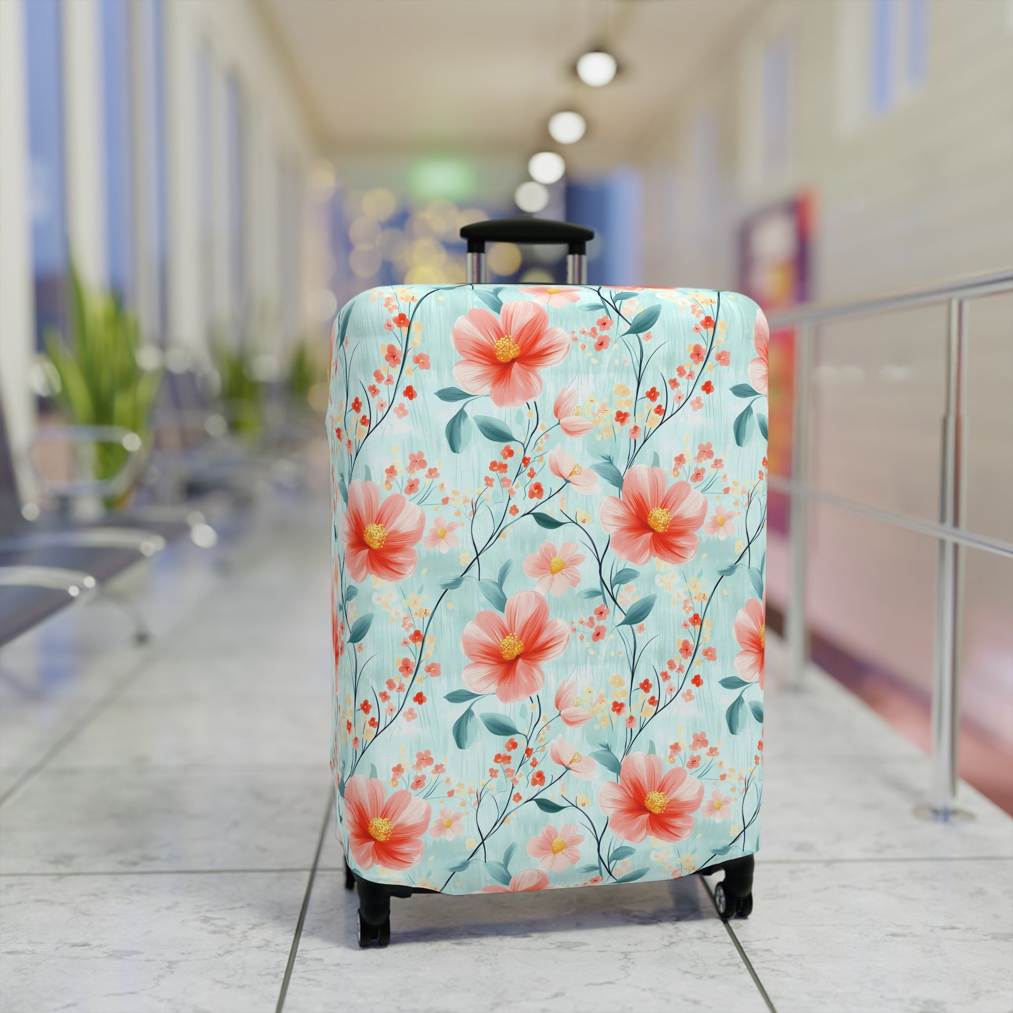 Teal Daisy - Floral Luggage Cover - Travel Accessory for Adventurers, Vacationers & Gift Seekers, Floral Pattern, Travel Essentials, Summer Trips
