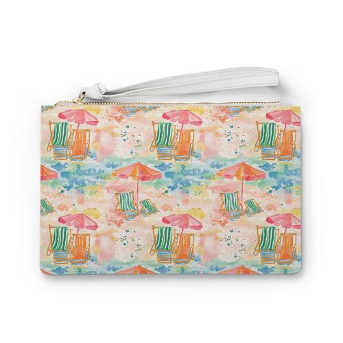 Beach Vibes  Vegan Leather Clutch Bag, Summer Accessory, Colorful Tote, Vacation Essentials, Pool Party Clutch, Gift for Her, Watercolor Design