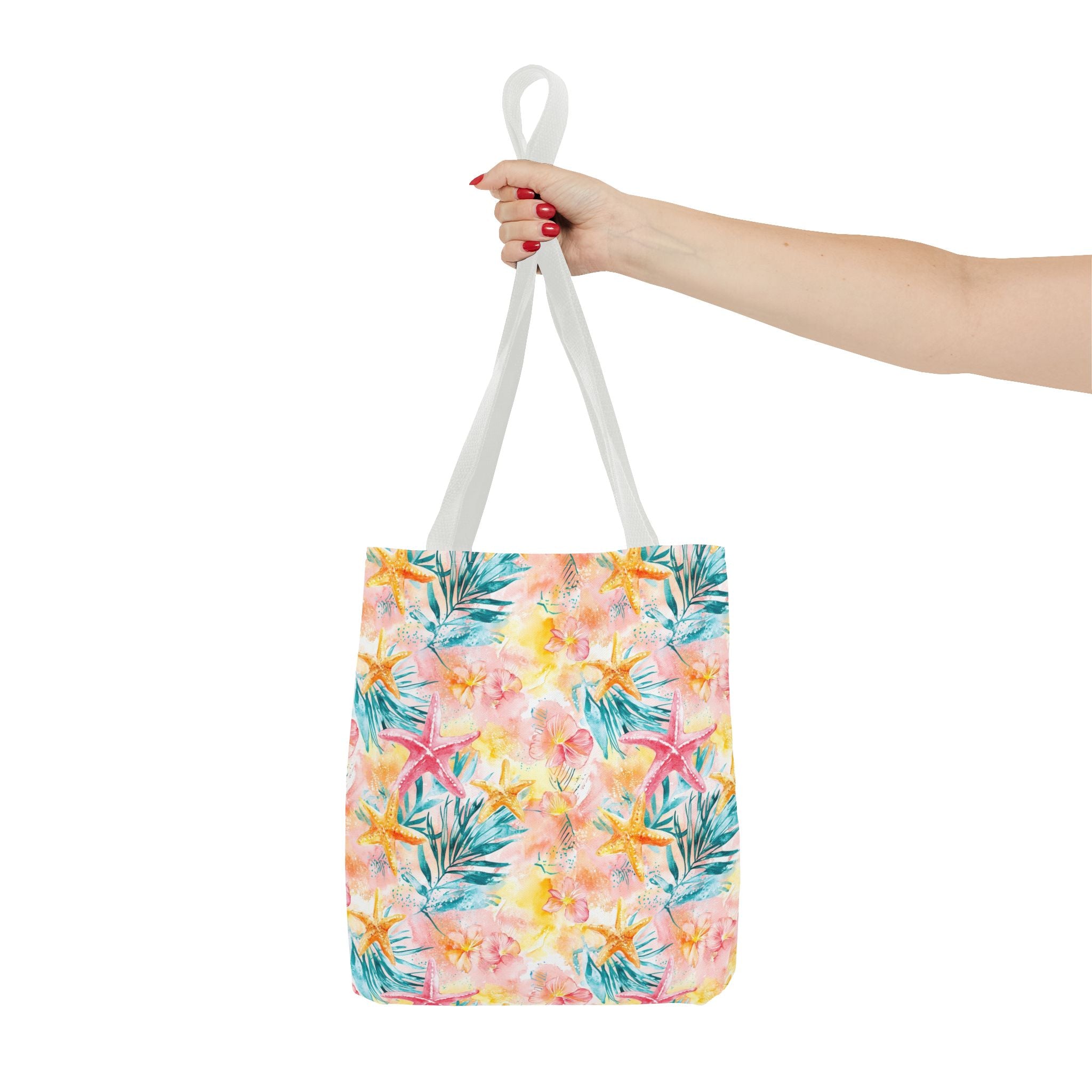 Pink tropical Starfish Tote Bag - Tropical Floral Print, Beach Essentials, Eco-Friendly, Gift for Her, Summer Vibes, Shopping Companion
