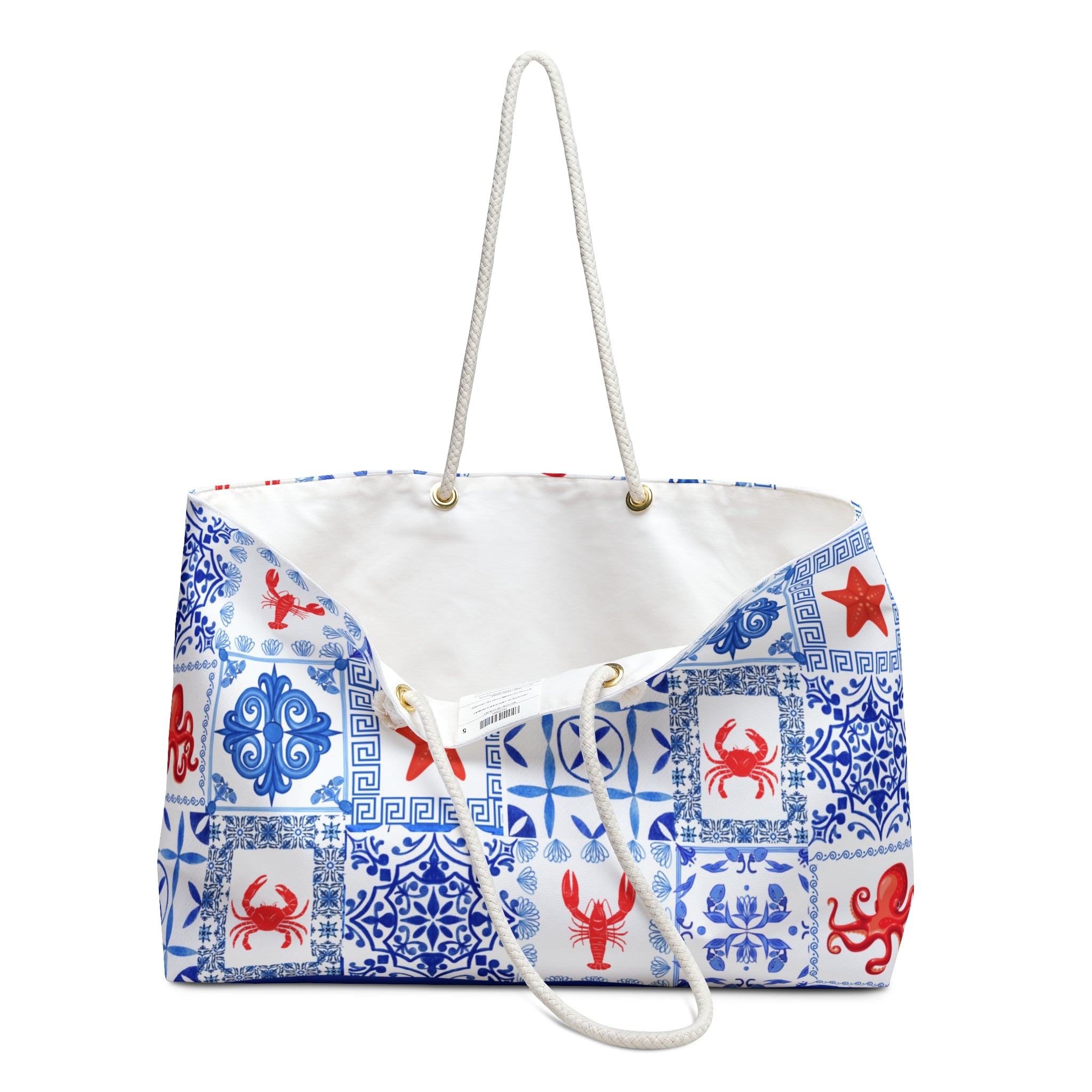Greek Sea- Blue and Red Nautical Weekender Bag - Perfect for Beach Trips, Travel, Gym, Weekend Getaways, Tote Bag