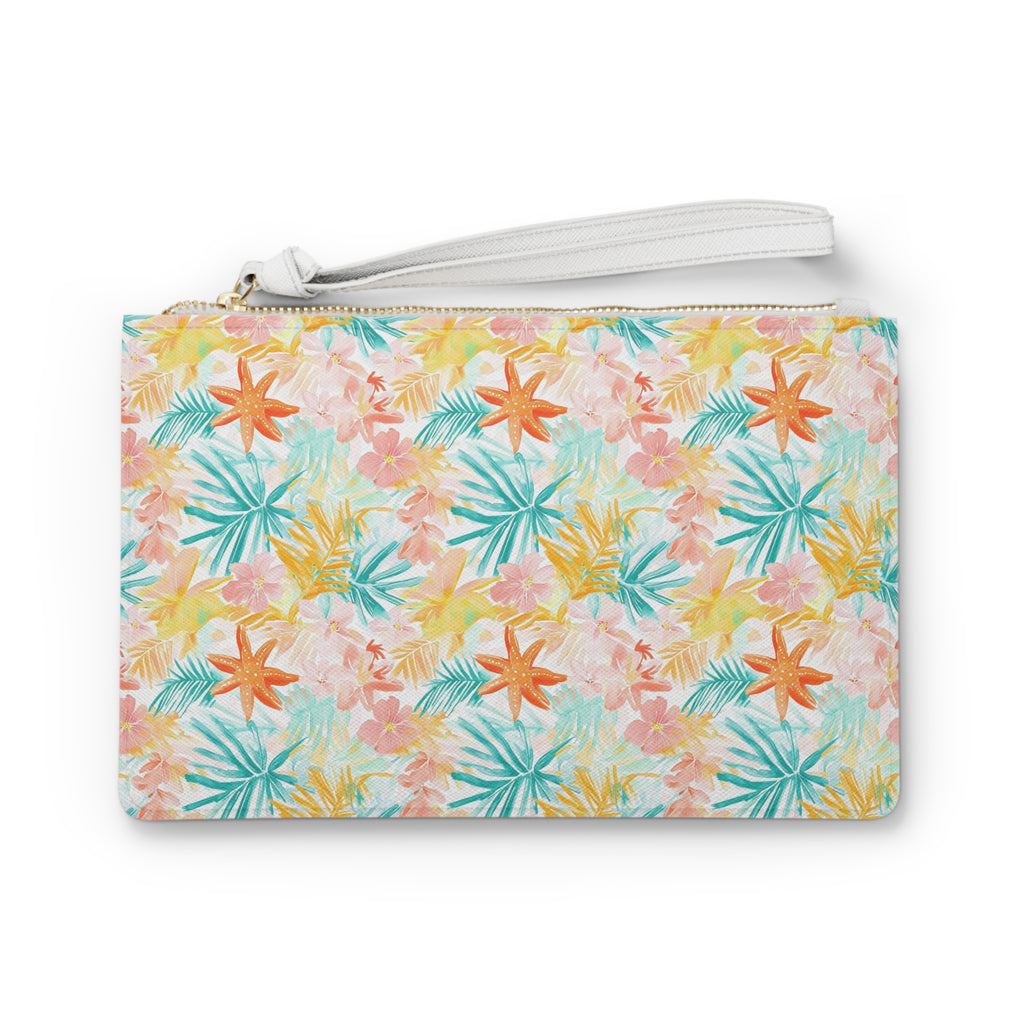 Tropical Starfish Vegan Leather Clutch Bag | Summer Accessory, Vacation Purse, Beach Essentials, Gift for Her, Travel Makeup Bag