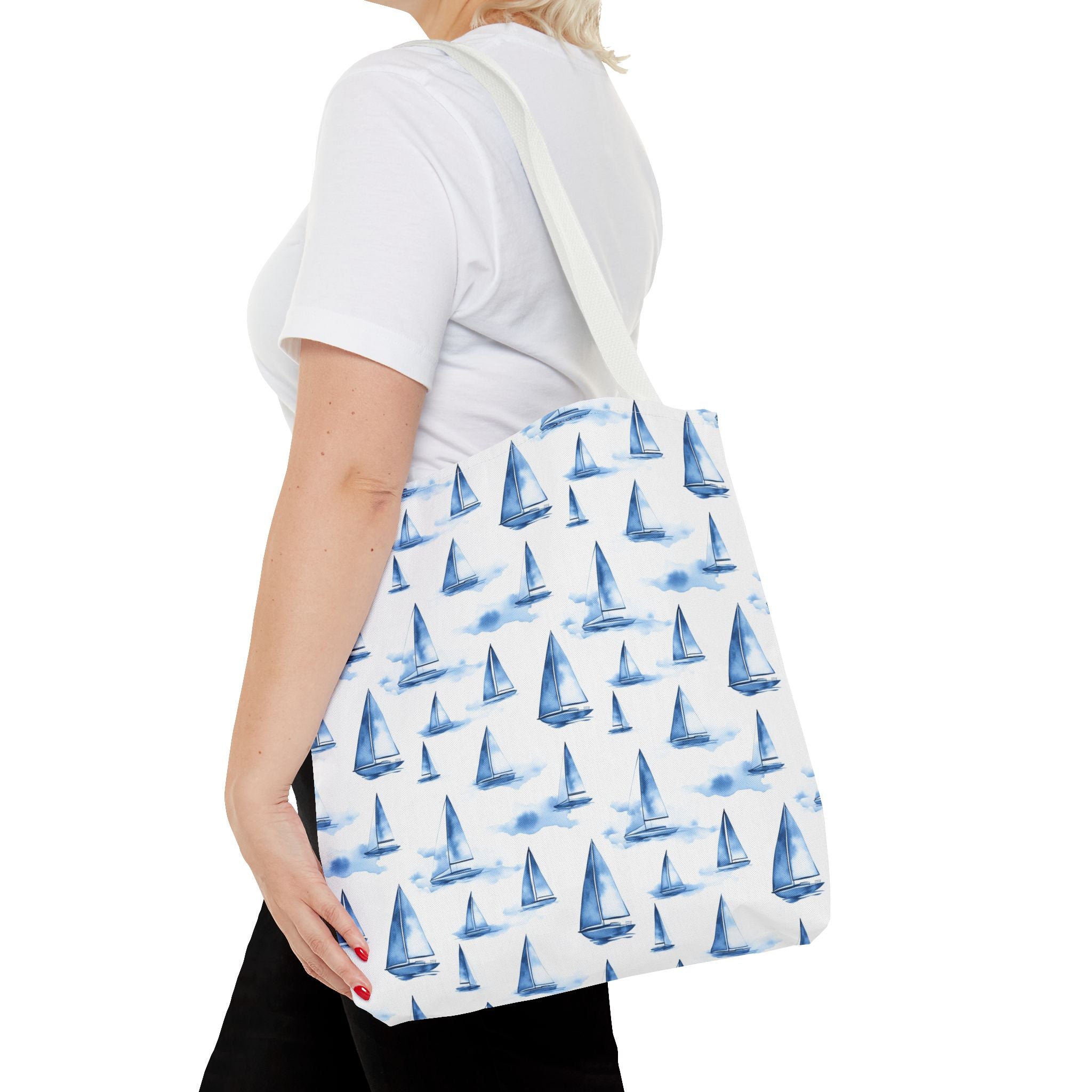 Blue Sail Boat - Nautical Tote Bag, Sailboat Shopping Bag, Beach Tote, Gift for Sailors, Vacation Accessory, Summer Bag