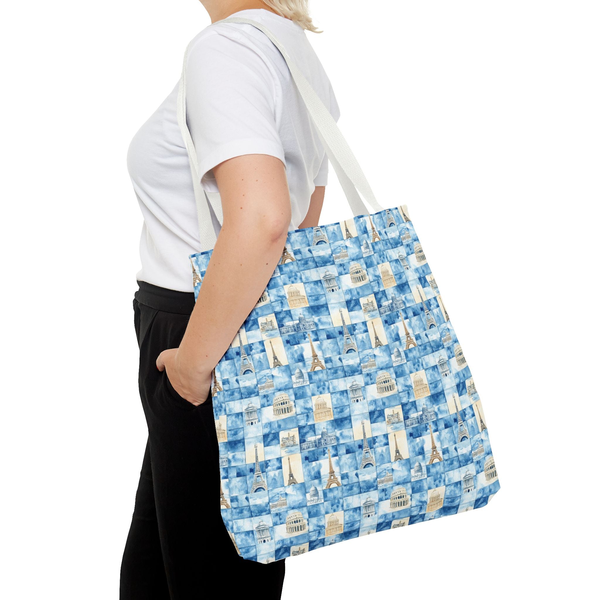 Europe- Chic Tote Bag with Blue Pattern, Stylish Shopping Tote, Beach Bag, Eco-Friendly Tote, Perfect Gift for Her