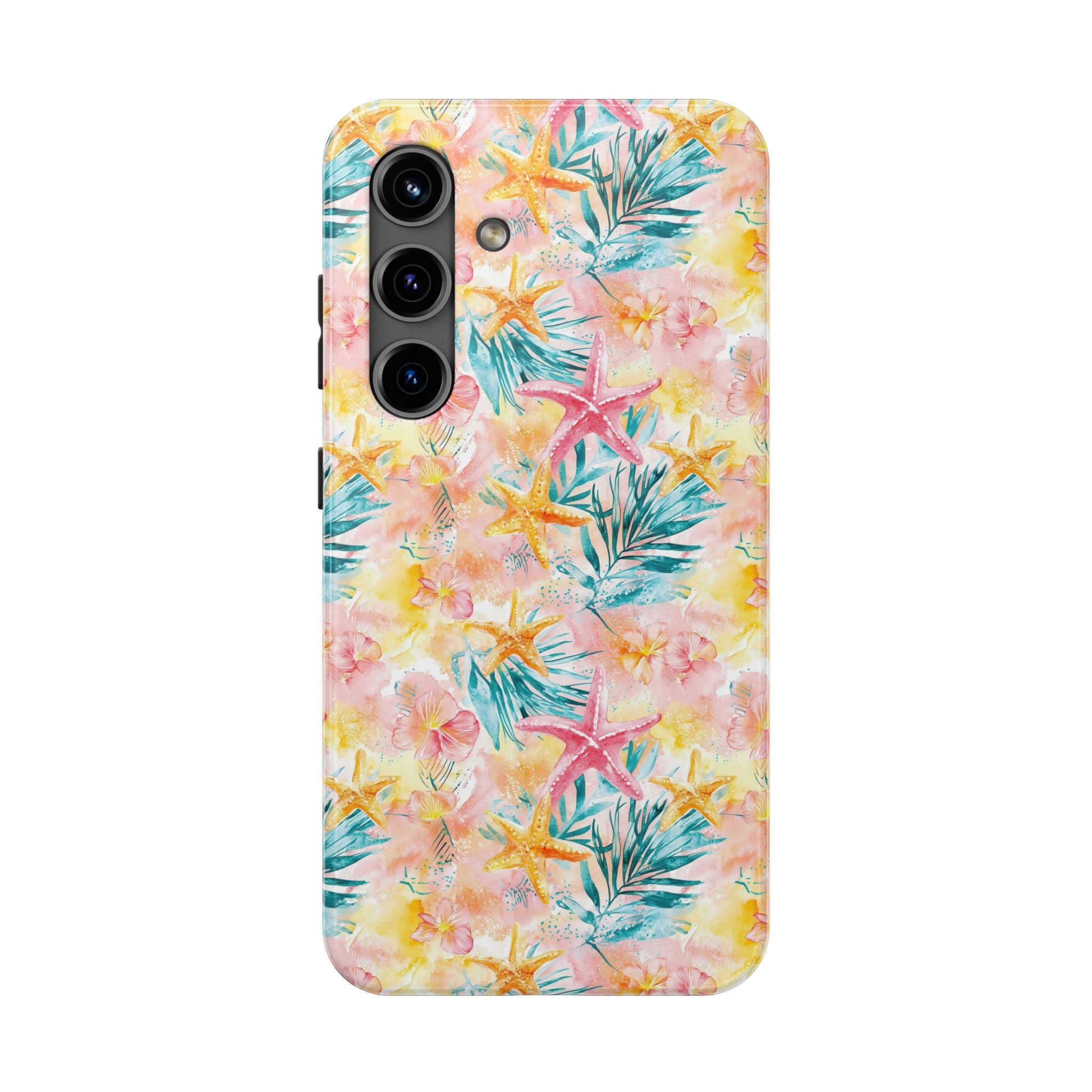 Pink Tropical Starfish- Floral Tough Phone Case - Durable Protection with a Beach Vibe, Perfect Gift for Summer Lovers, Ideal for Vacation, Fun, Stylish