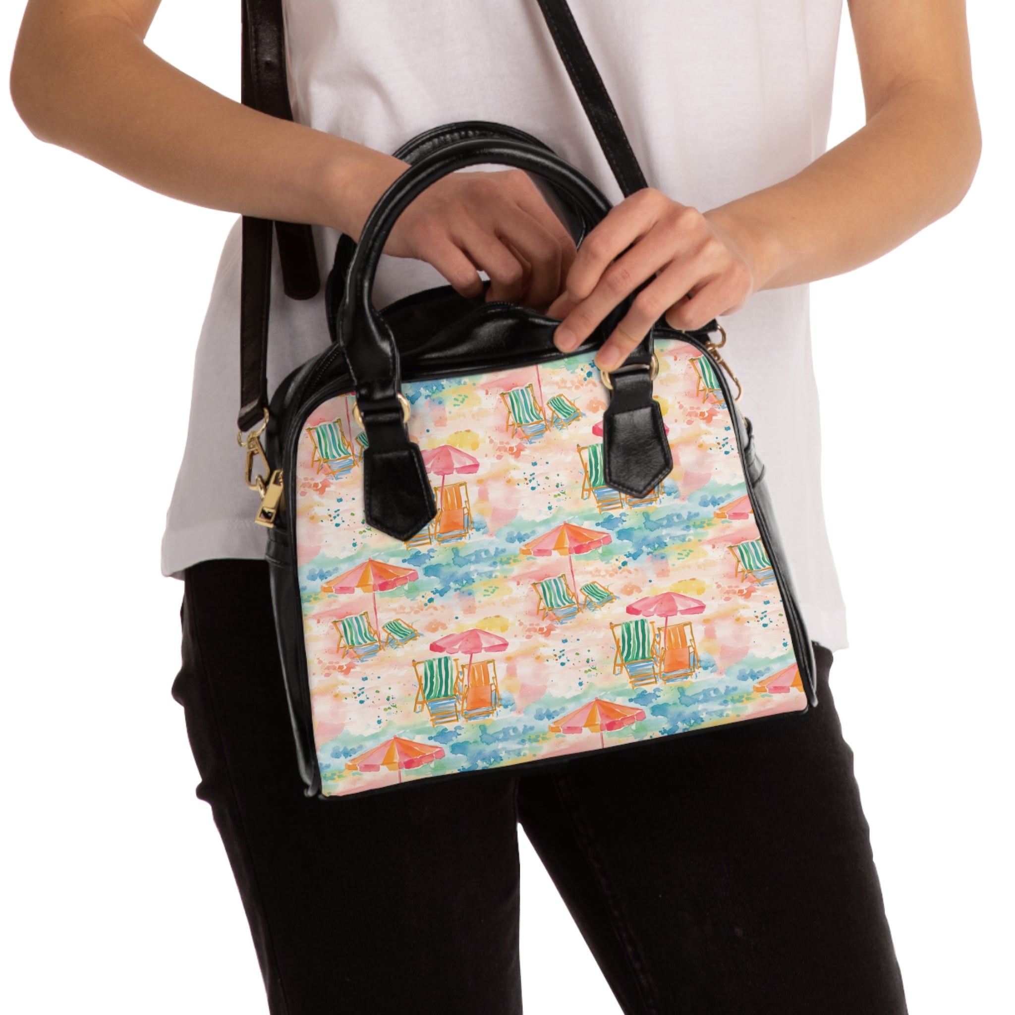 Beach Vibes-Themed Shoulder Handbag, Perfect Summer Tote, Trendy Handbag for Girls, Vacation Accessory, Fun Errand Bag