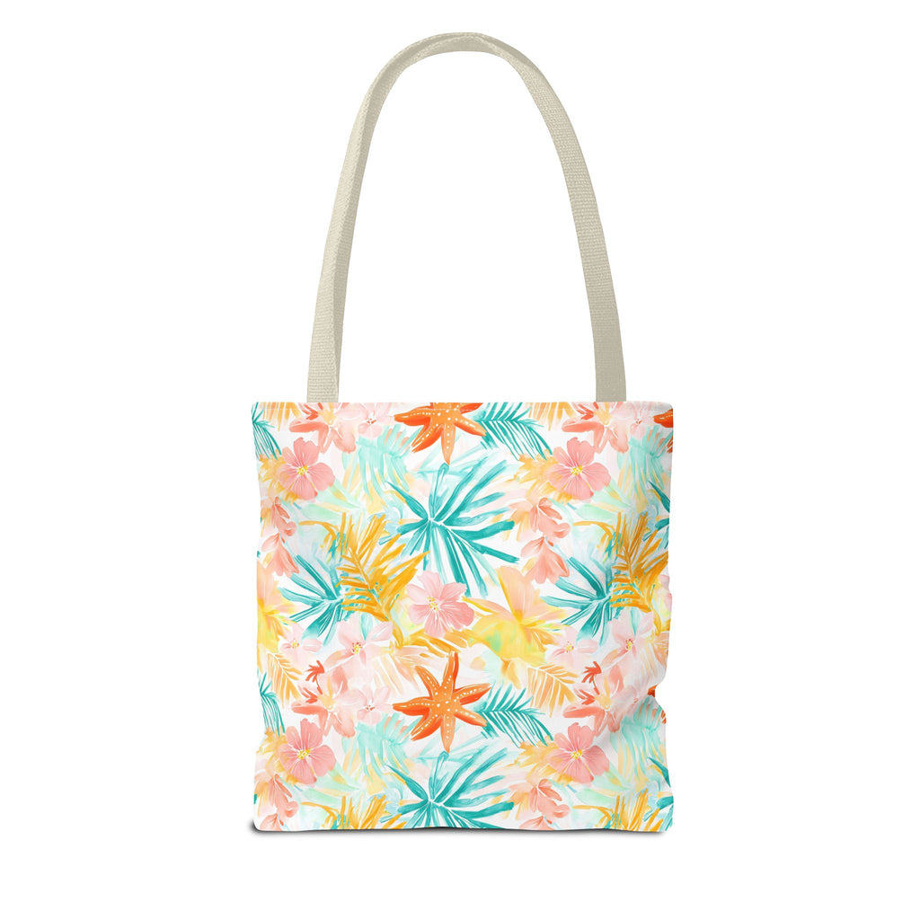 Tropical Starfish- Floral Tote Bag, Summer Beach Bag, Eco-Friendly Shopping Tote, Reusable Grocery Bag, Gift for Her