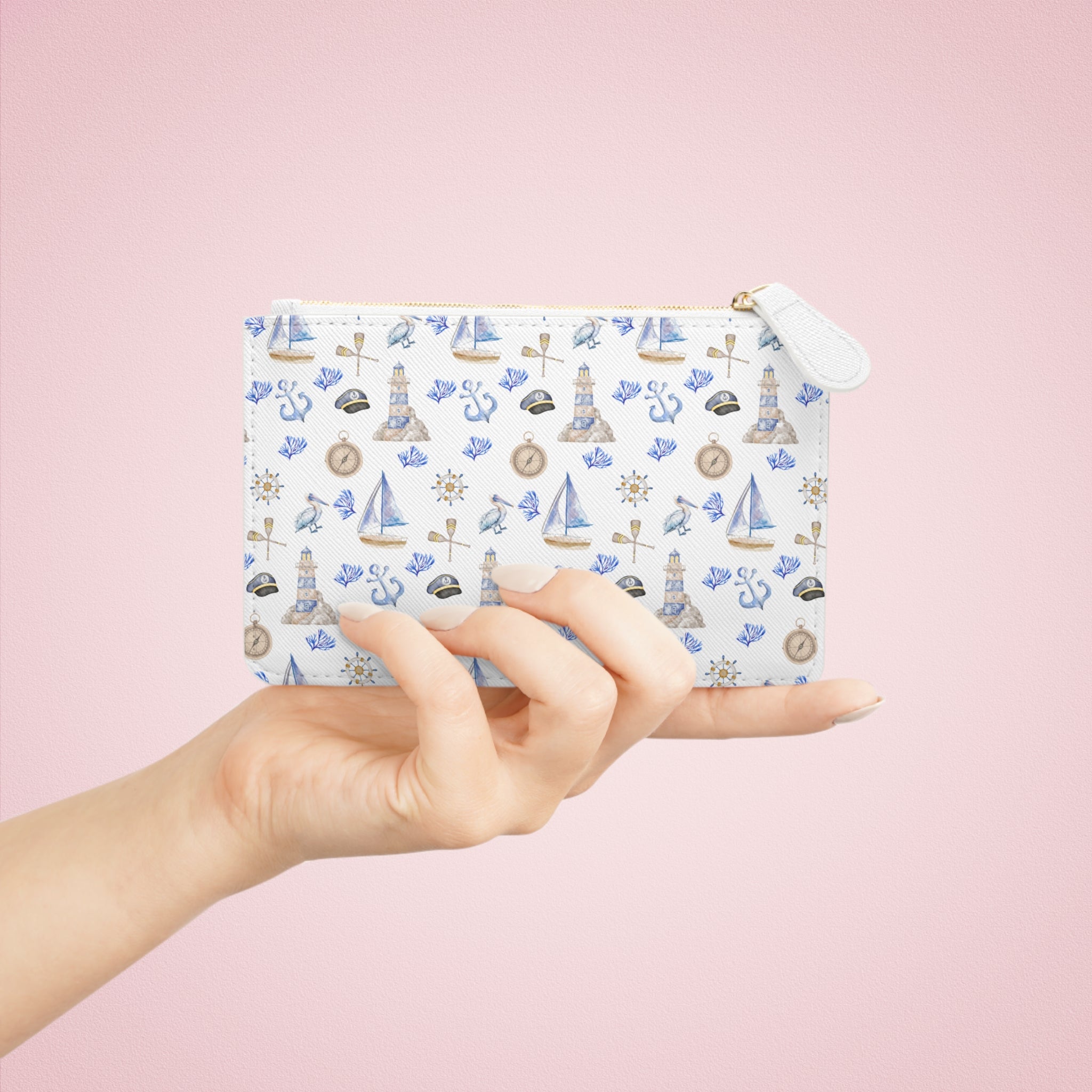 Sail Away Mini Vegan Leather Clutch Bag, Beach Accessory, Travel Wallet, Sailor's Coin Purse, Chic Gift for Her, Summer Essentials