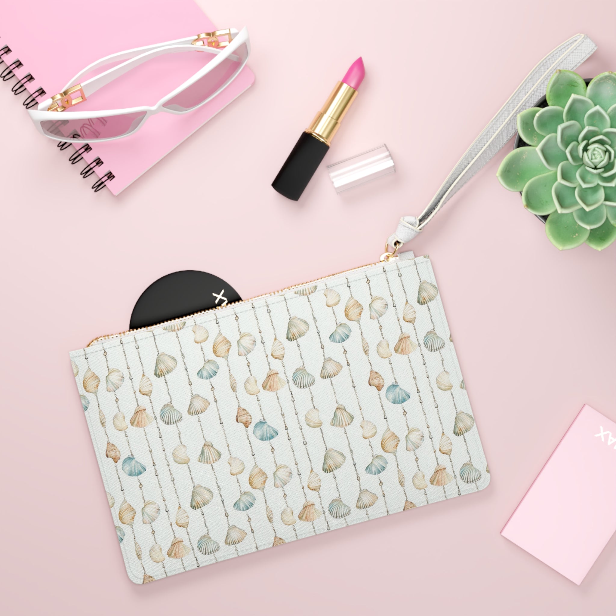 Seashell Lover Vegan Leather Clutch Bag- Coastal Charm, Beachy Accessory for Summer Adventures, Boho Style Purse, Ideal for Travel, Gifts for Her, Resort Wear