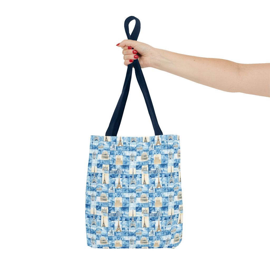 Europe- Chic Tote Bag with Blue Pattern, Stylish Shopping Tote, Beach Bag, Eco-Friendly Tote, Perfect Gift for Her