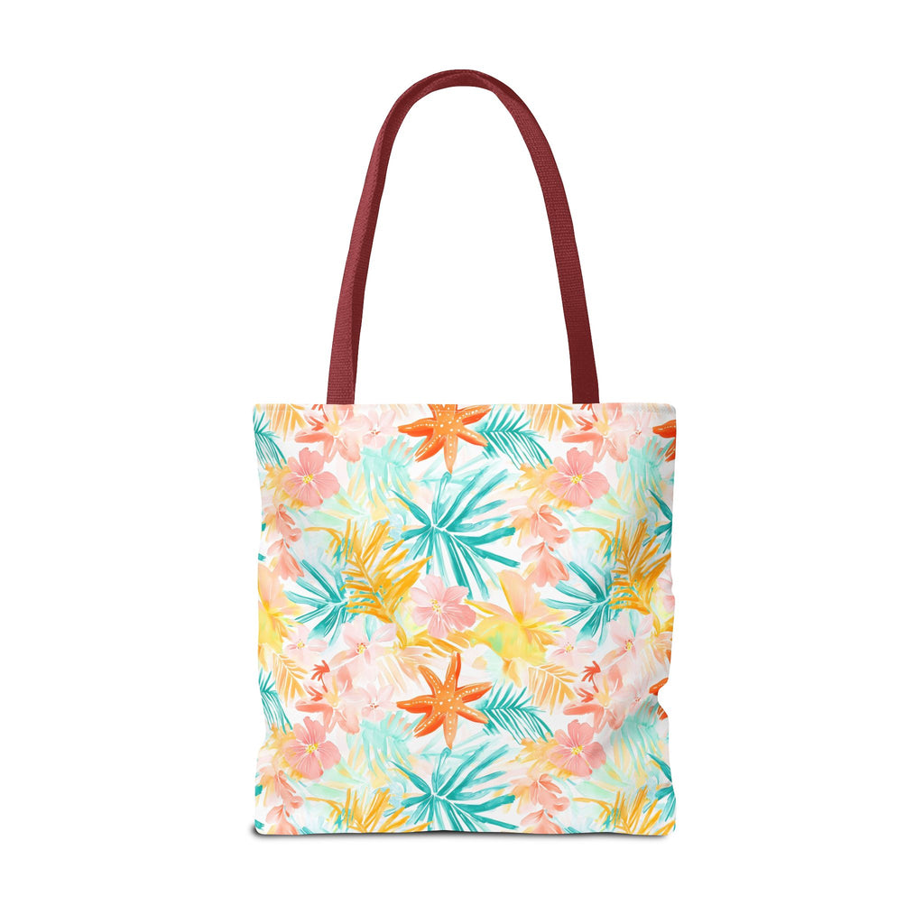 Tropical Starfish- Floral Tote Bag, Summer Beach Bag, Eco-Friendly Shopping Tote, Reusable Grocery Bag, Gift for Her