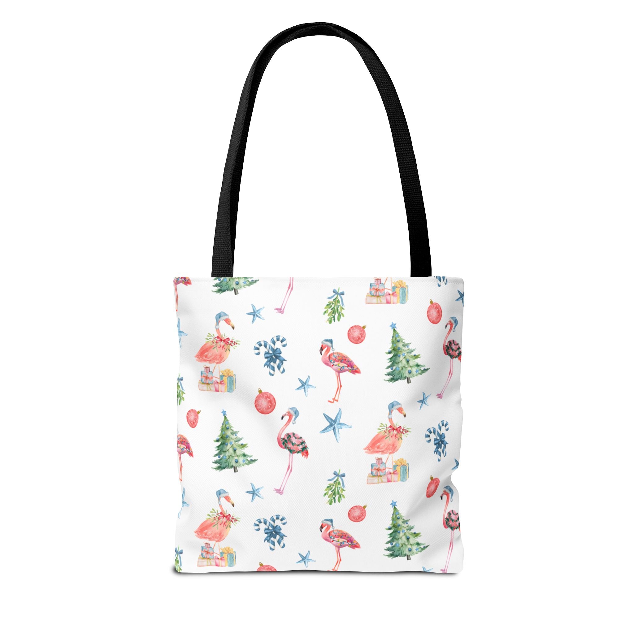 Christmas Flamingo Tote Bag, Holiday Gift, Summer Vibes, Beach Bag, Floral Shopper, Eco-Friendly，Gift Bag, Christmas Tote