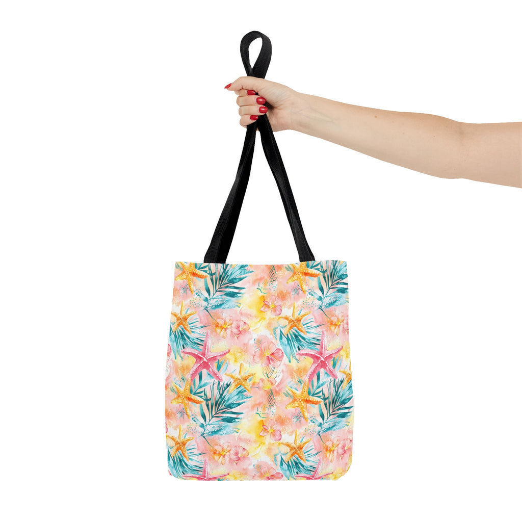 Pink tropical Starfish Tote Bag - Tropical Floral Print, Beach Essentials, Eco-Friendly, Gift for Her, Summer Vibes, Shopping Companion
